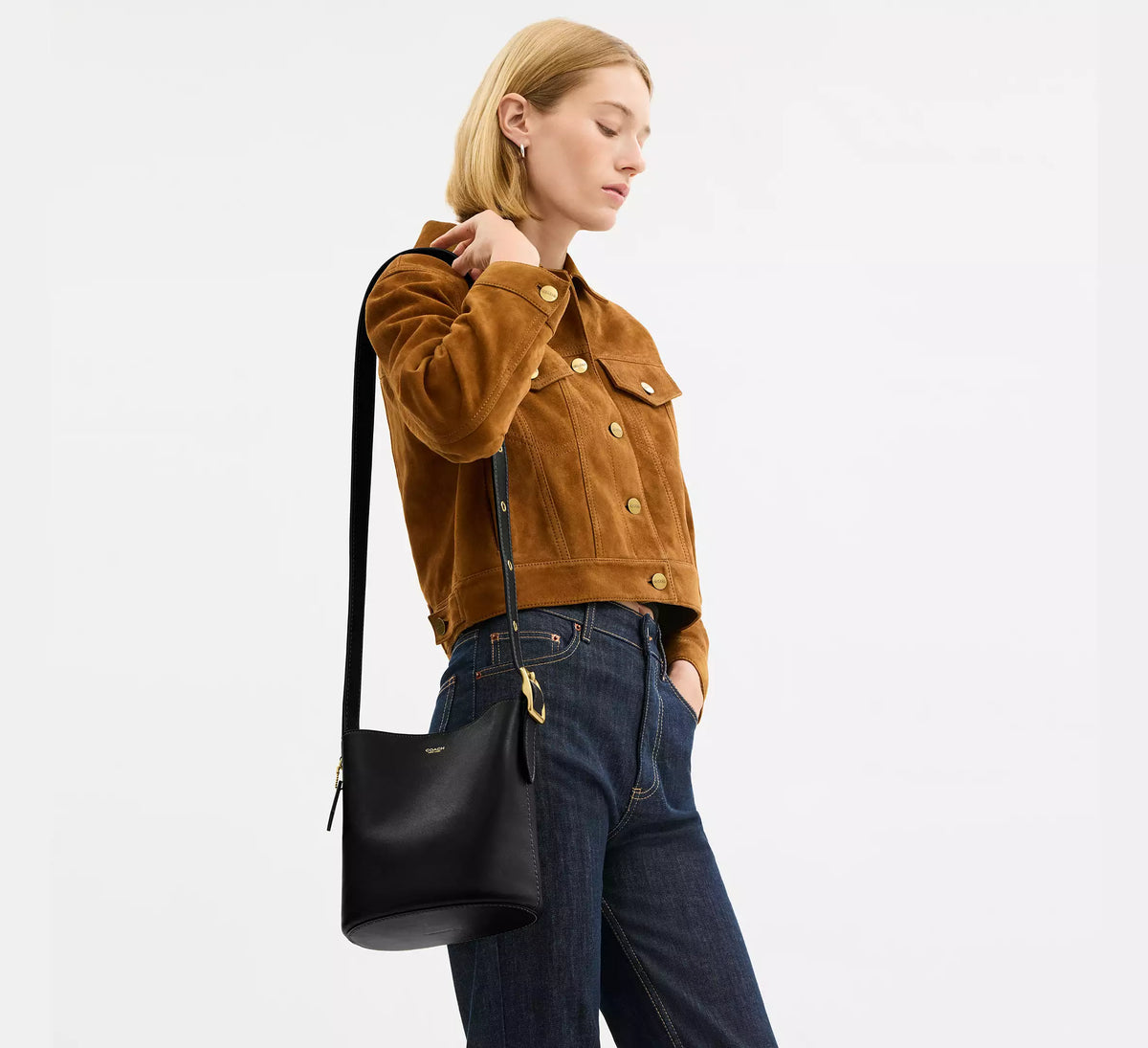 Coach Bleecker Bucket Bag 21 - Brass/Black - Hemen Teslimde