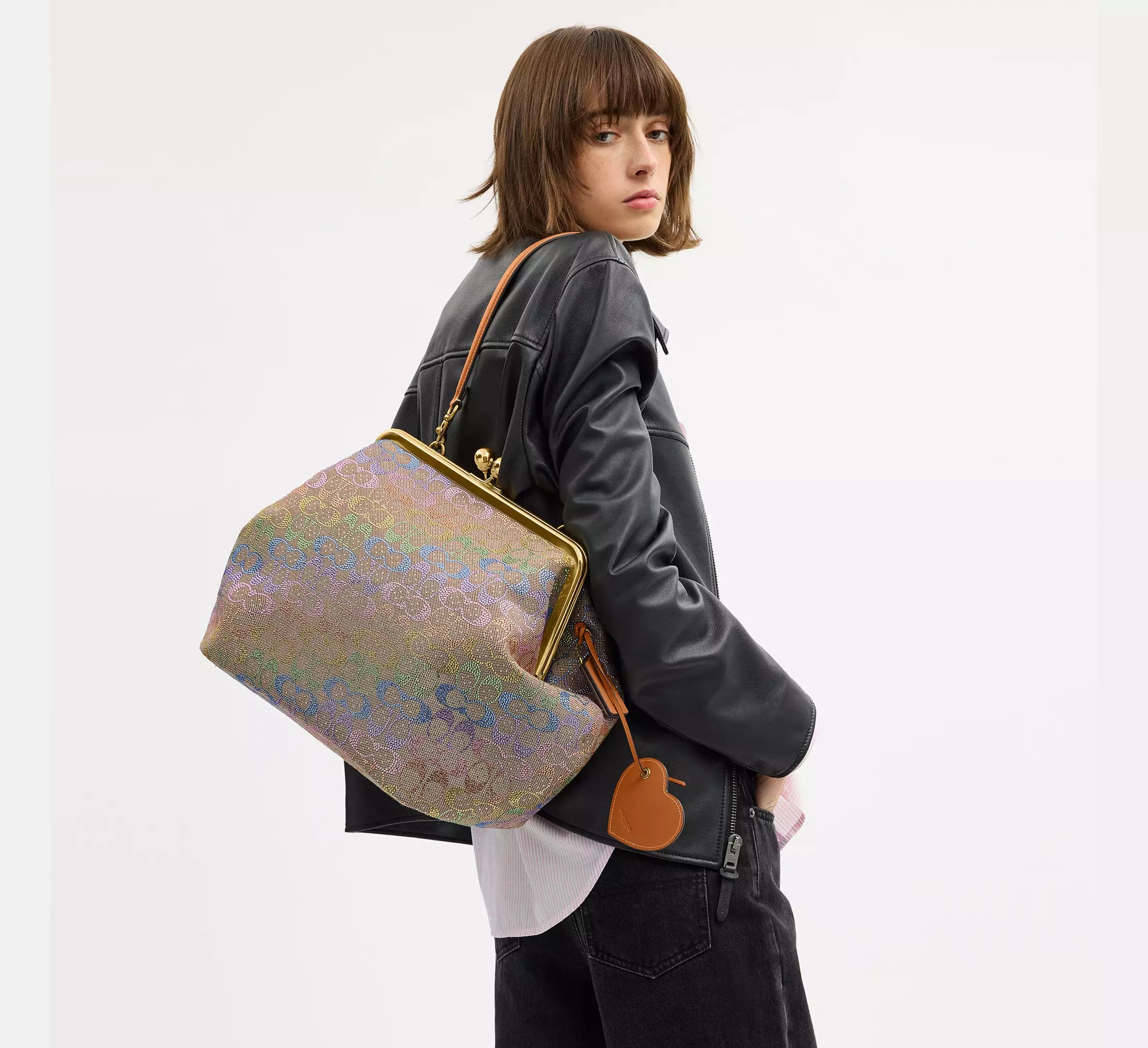 Coach Large Kisslock Frame Bag In Crystal Signature Jacquard SEZON