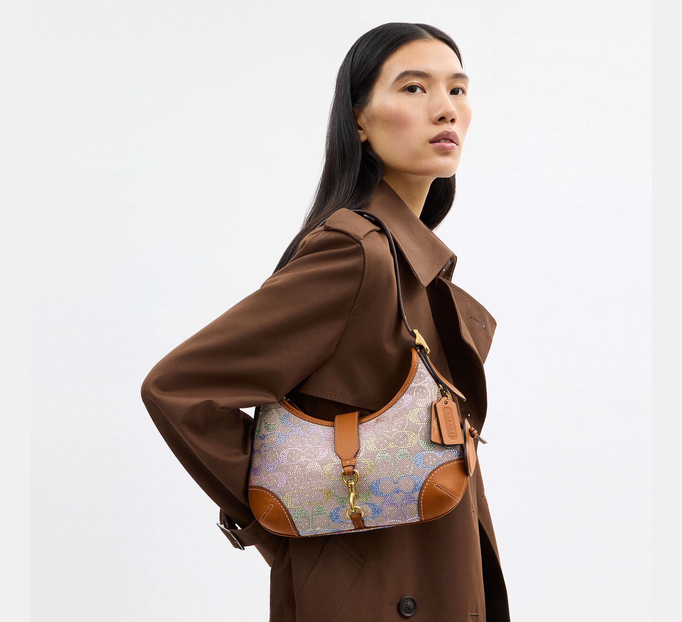 Coach Hamptons Hobo Bag In Crystal Signature Jacquard - Brass/Rainbow Multi