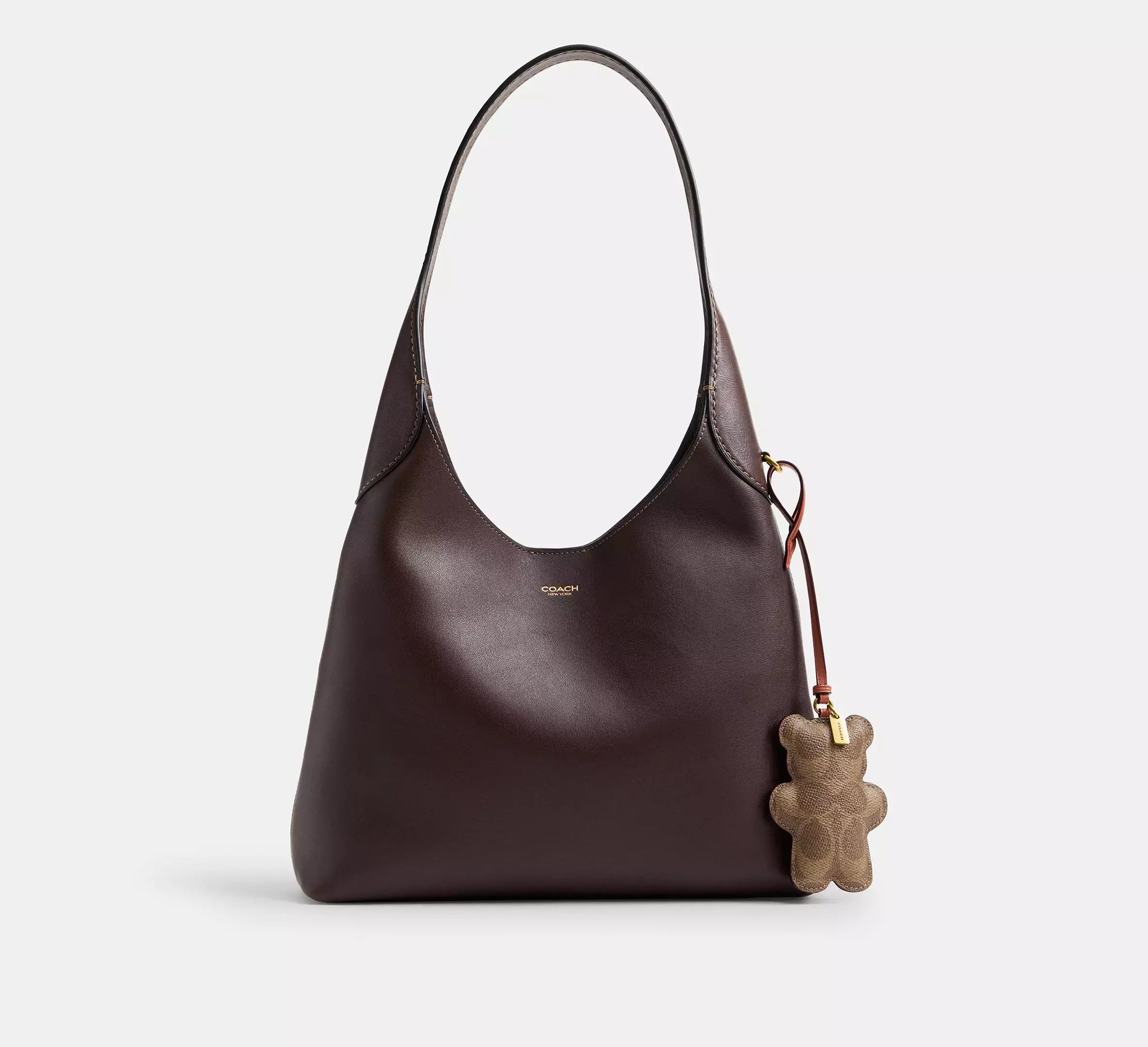 Coach Bear Puffy Bag Charm In Signature Canvas -  Brass/Tan Caramel