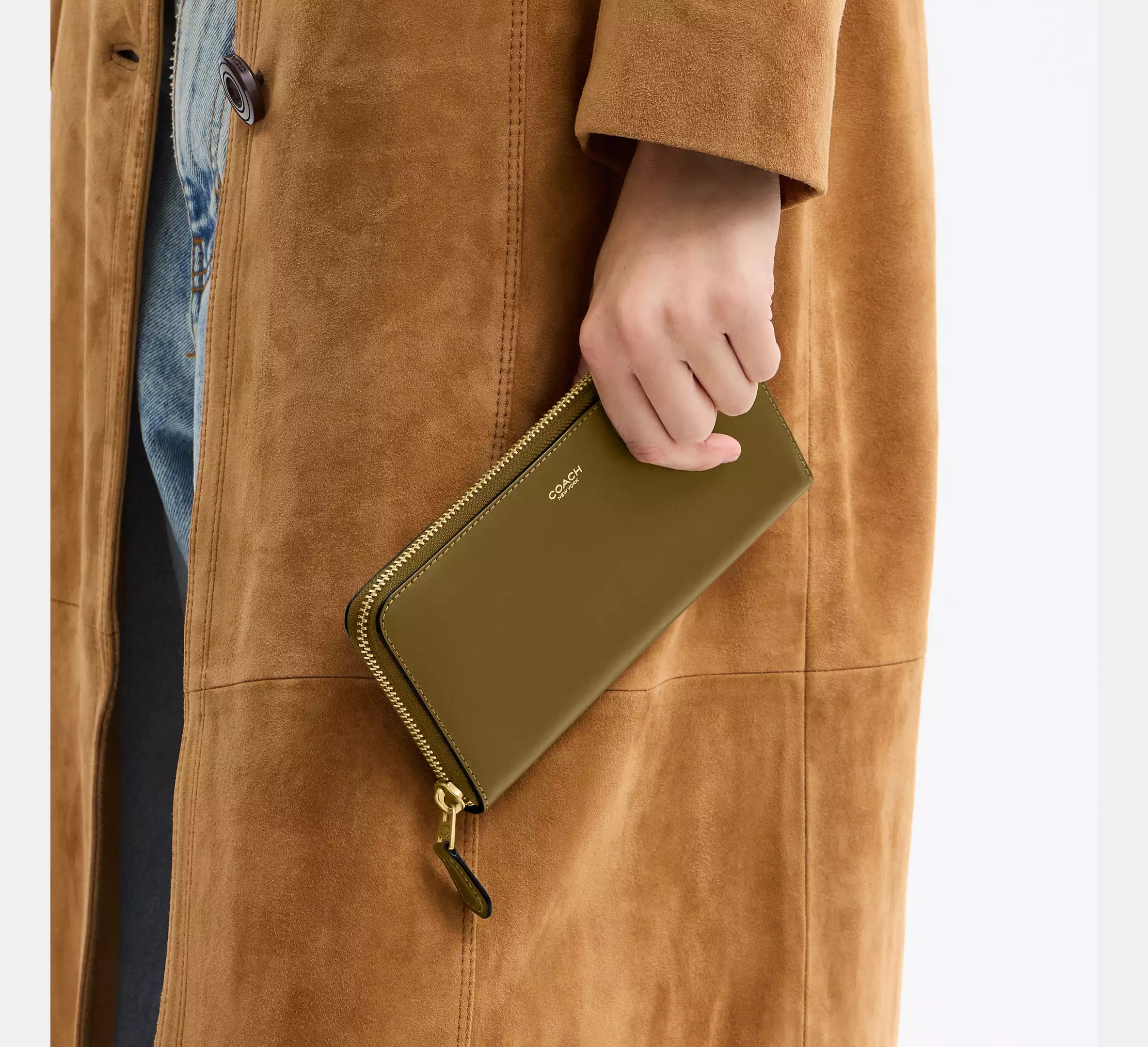 Coach New York Slim Accordion Zip Wallet   - SEZON  -   Brass/Muted Olive