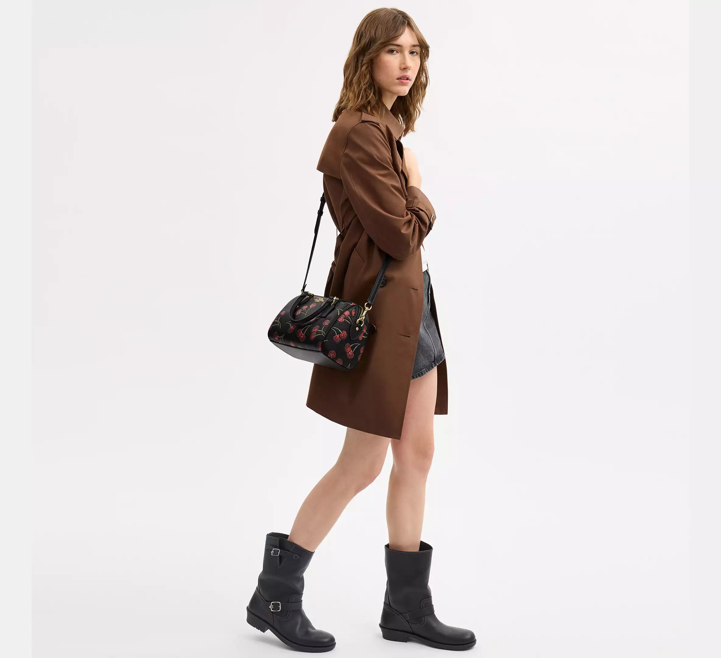 Coach Rowan Satchel Bag With Cherry Print - Gold/Black Multi