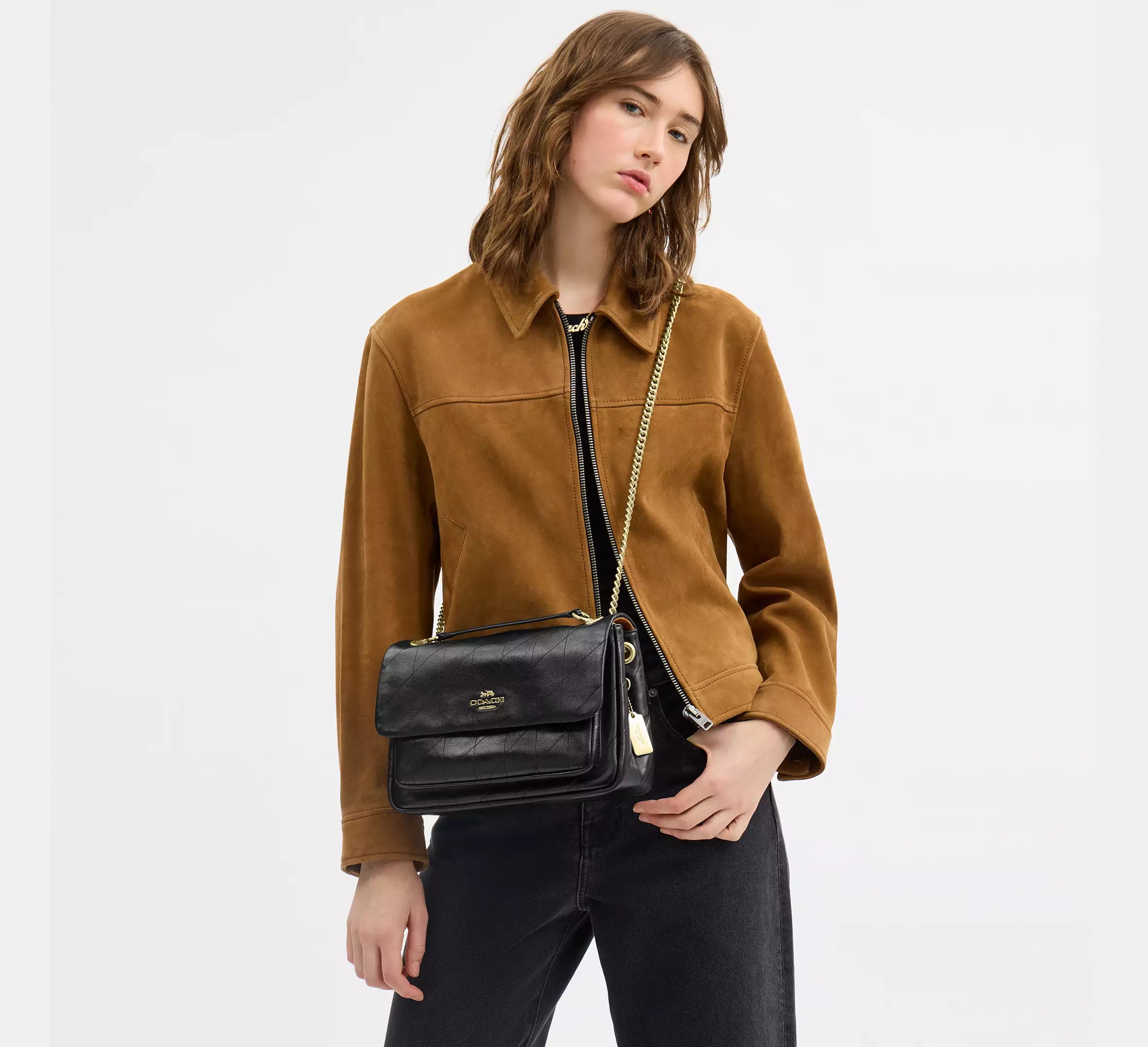 Coach Elodie Crossbody Bag With Quilting - Gold/Black