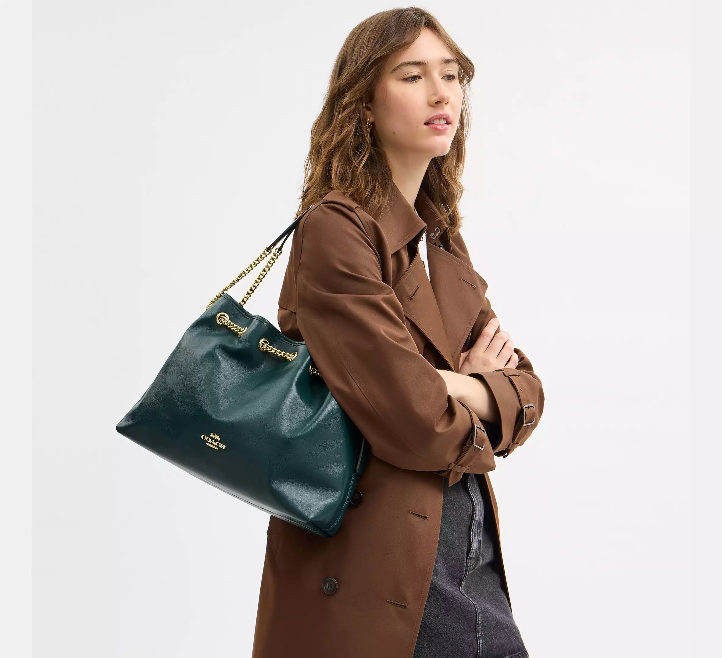 Coach Evelyn Shoulder Bag - Gold/Dark Teal
