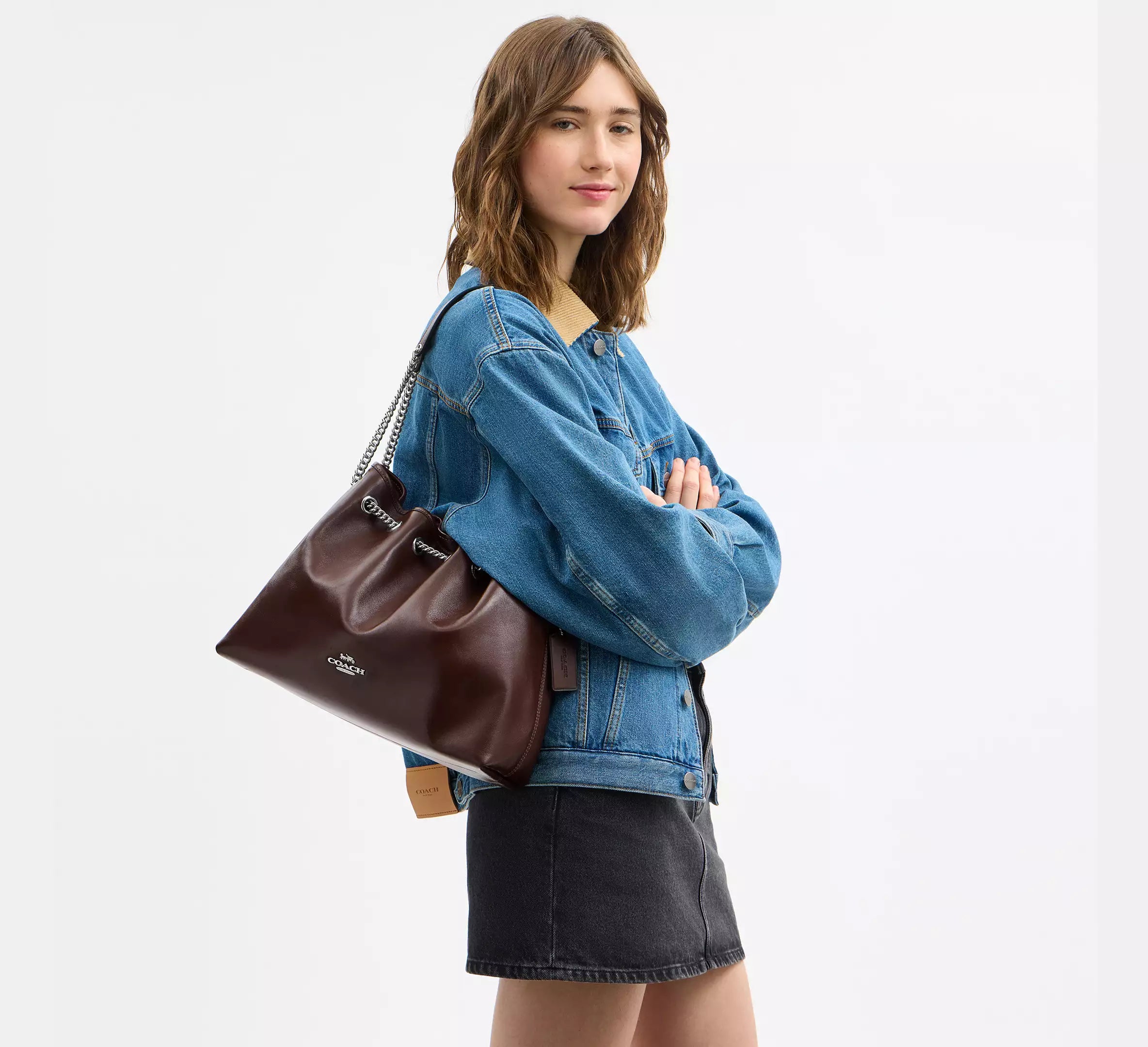 Coach Evelyn Shoulder Bag - Silver/Maple