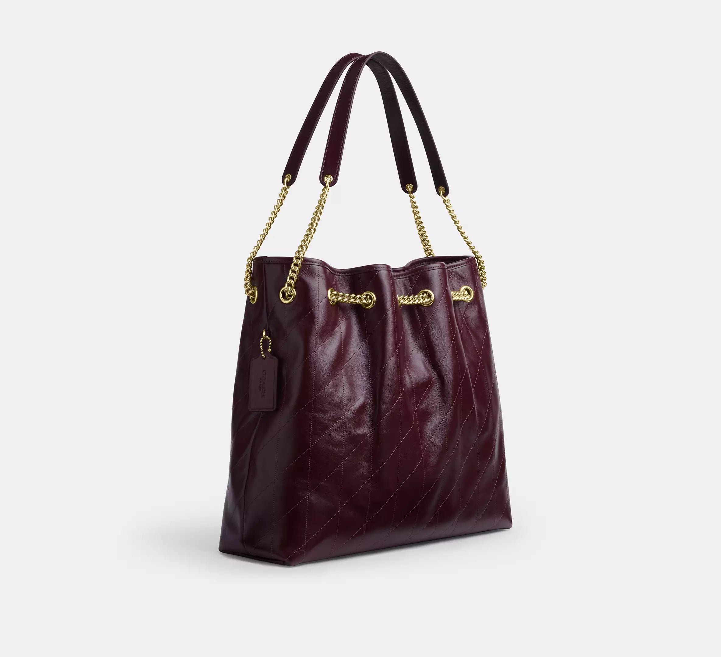 Coach Evelyn Large Shoulder Bag With Quilting - Gold/Dark Wine