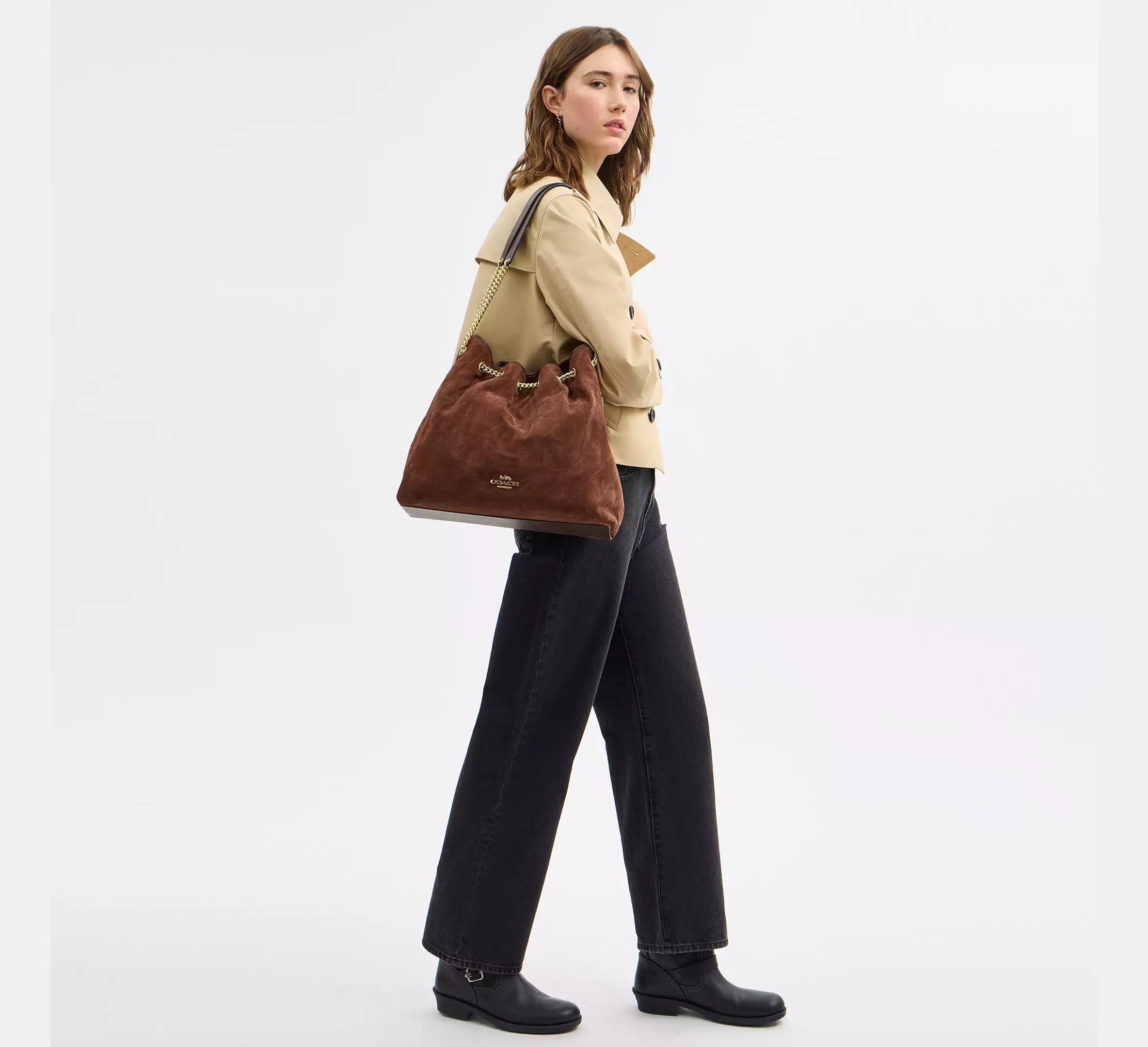 Coach Evelyn Large Shoulder Bag With Quilting - Gold/Vintage Brown/Maple