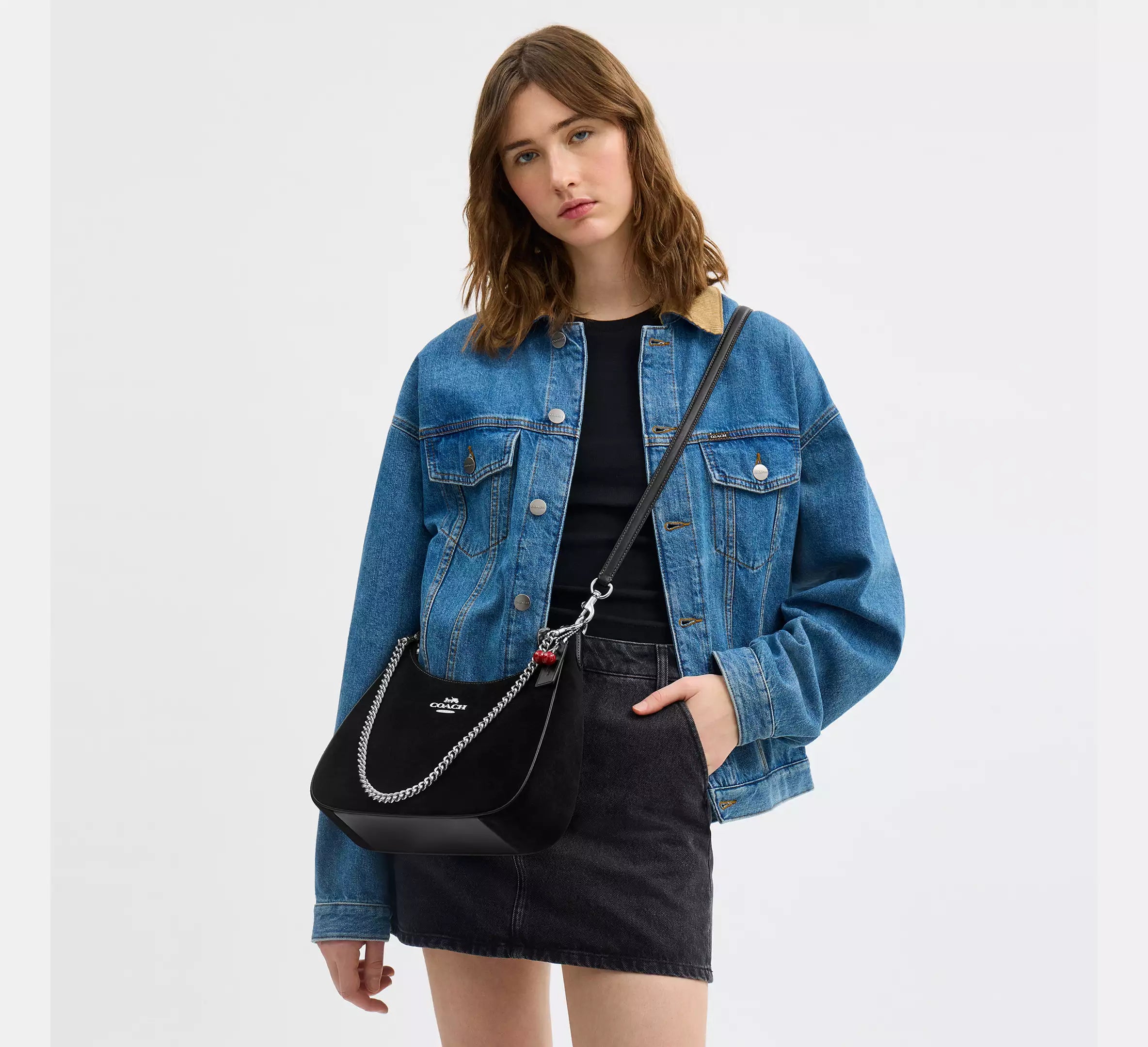 Coach Teri Hobo Bag With Cherry Charm - Silver/Black