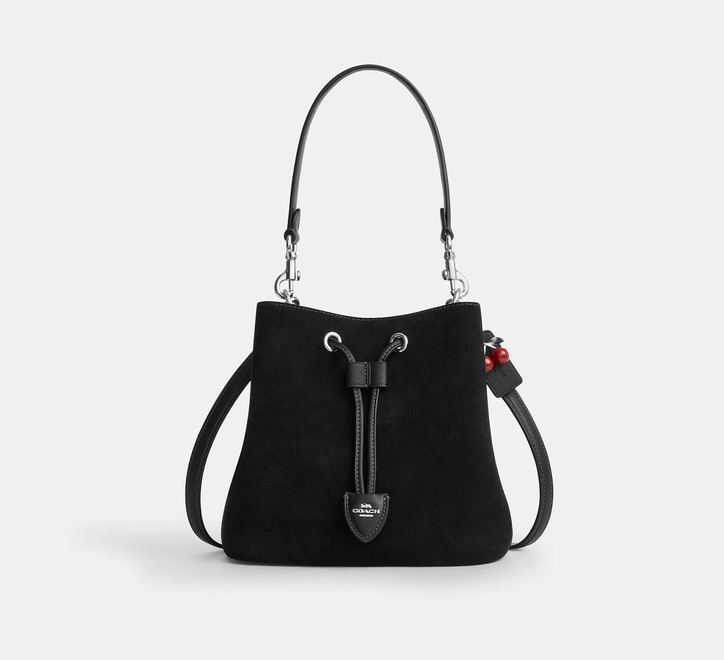 Coach Rowan Bucket Bag With Cherry Charm - Silver