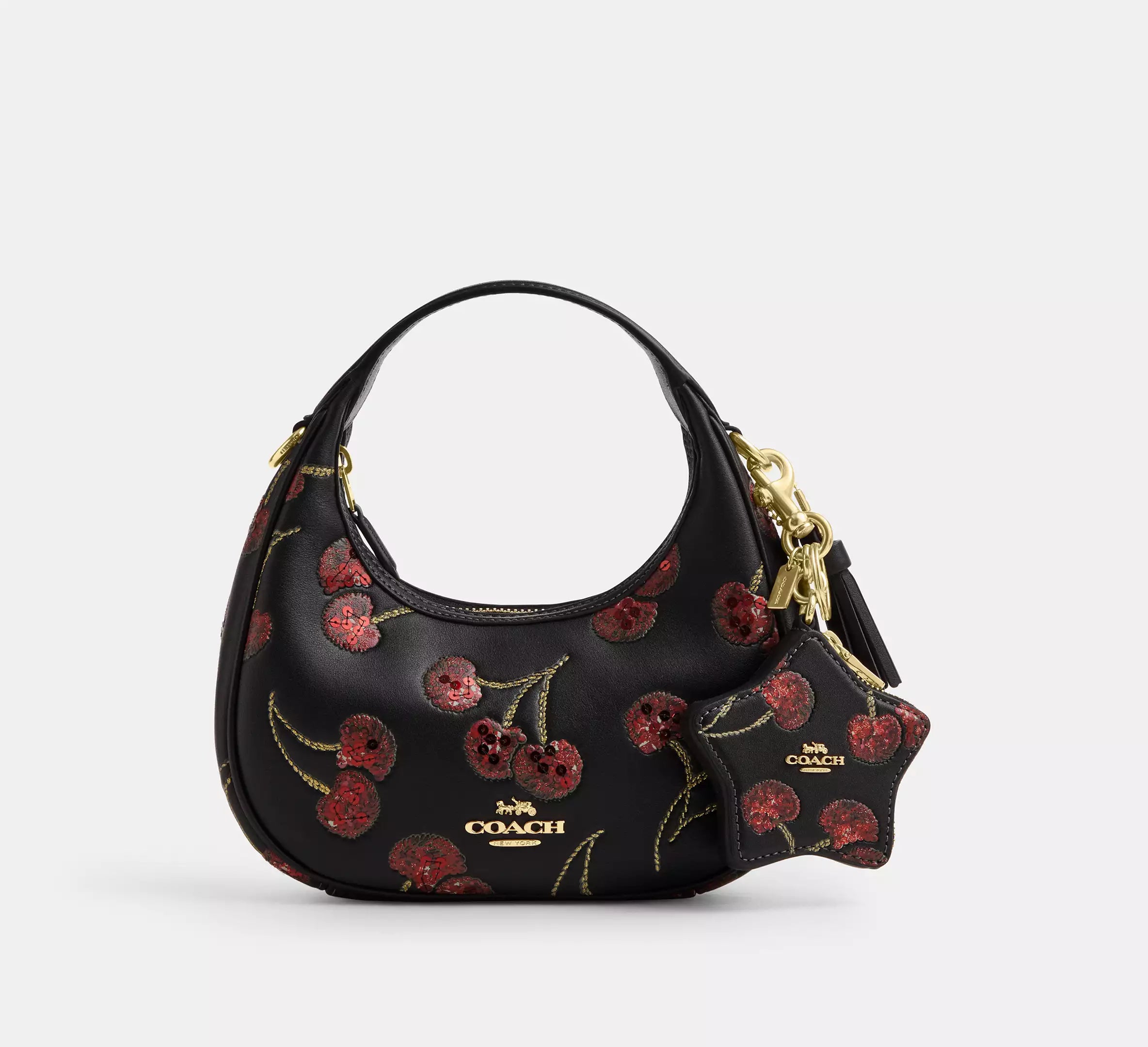 Coach Star Bag Charm With Cherry Print  -  Gold/Black Multi