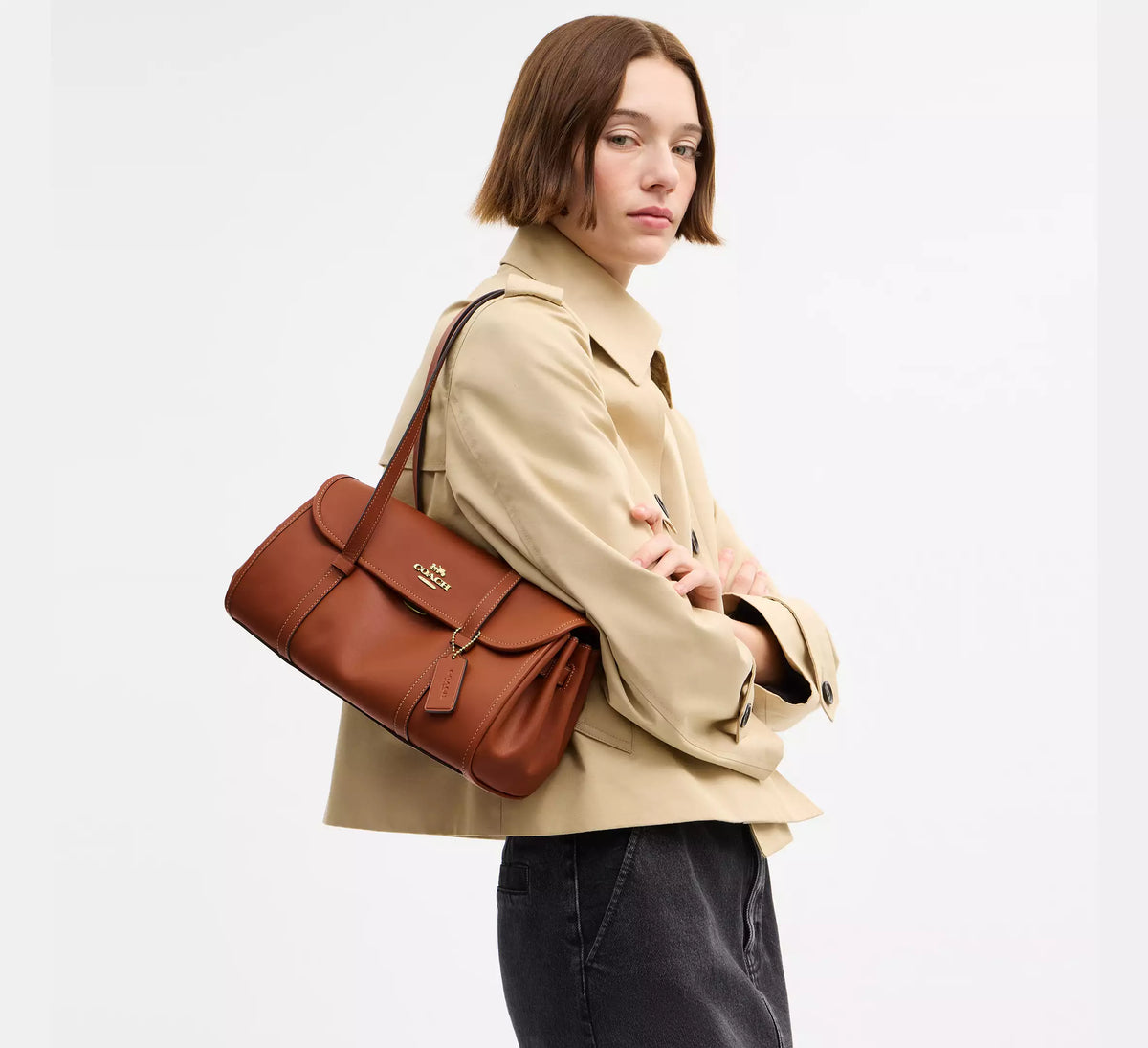 Coach Bridget Flap Shoulder Bag - Gold/Tan - Hemen Teslimde