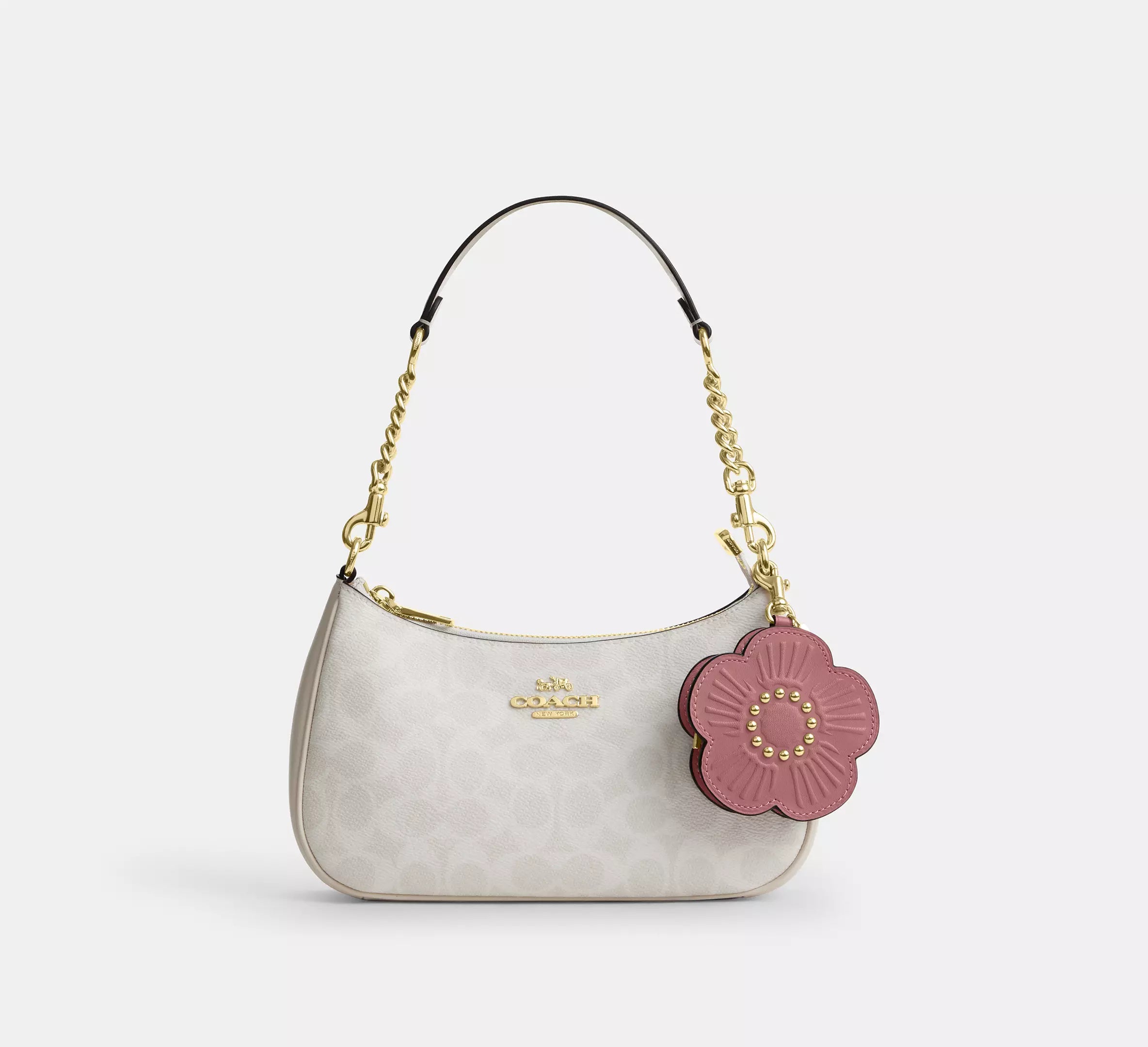 Coach Tea Rose Bag Charm  -  Gold/Peony