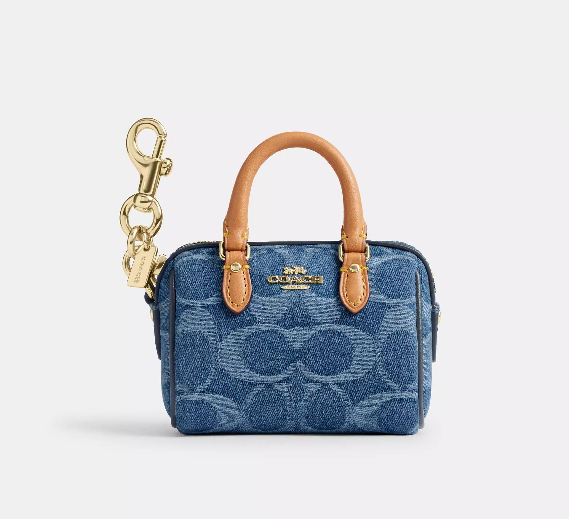 レアアイテム♡COACH♡ミニバック✨ Coach Mini Rowan Bag Charm In Signature Denim - Gold/Indigo