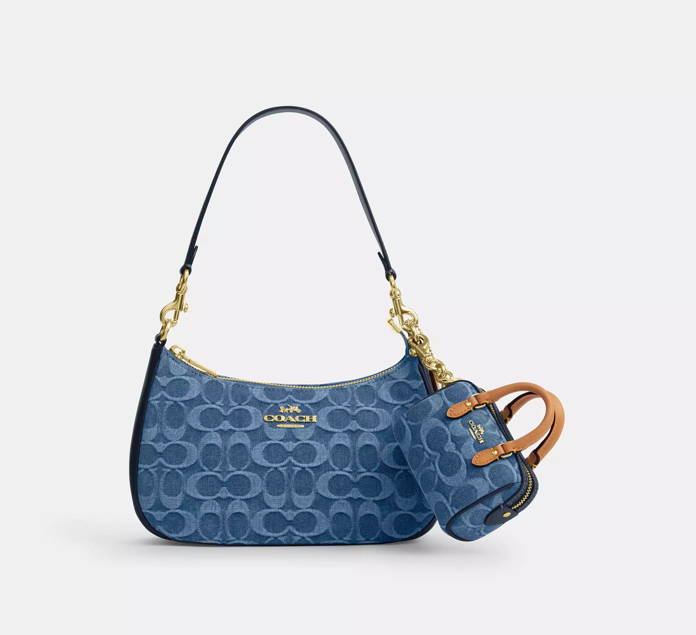 Coach Mini Rowan Bag Charm In Signature Denim - Gold/Indigo