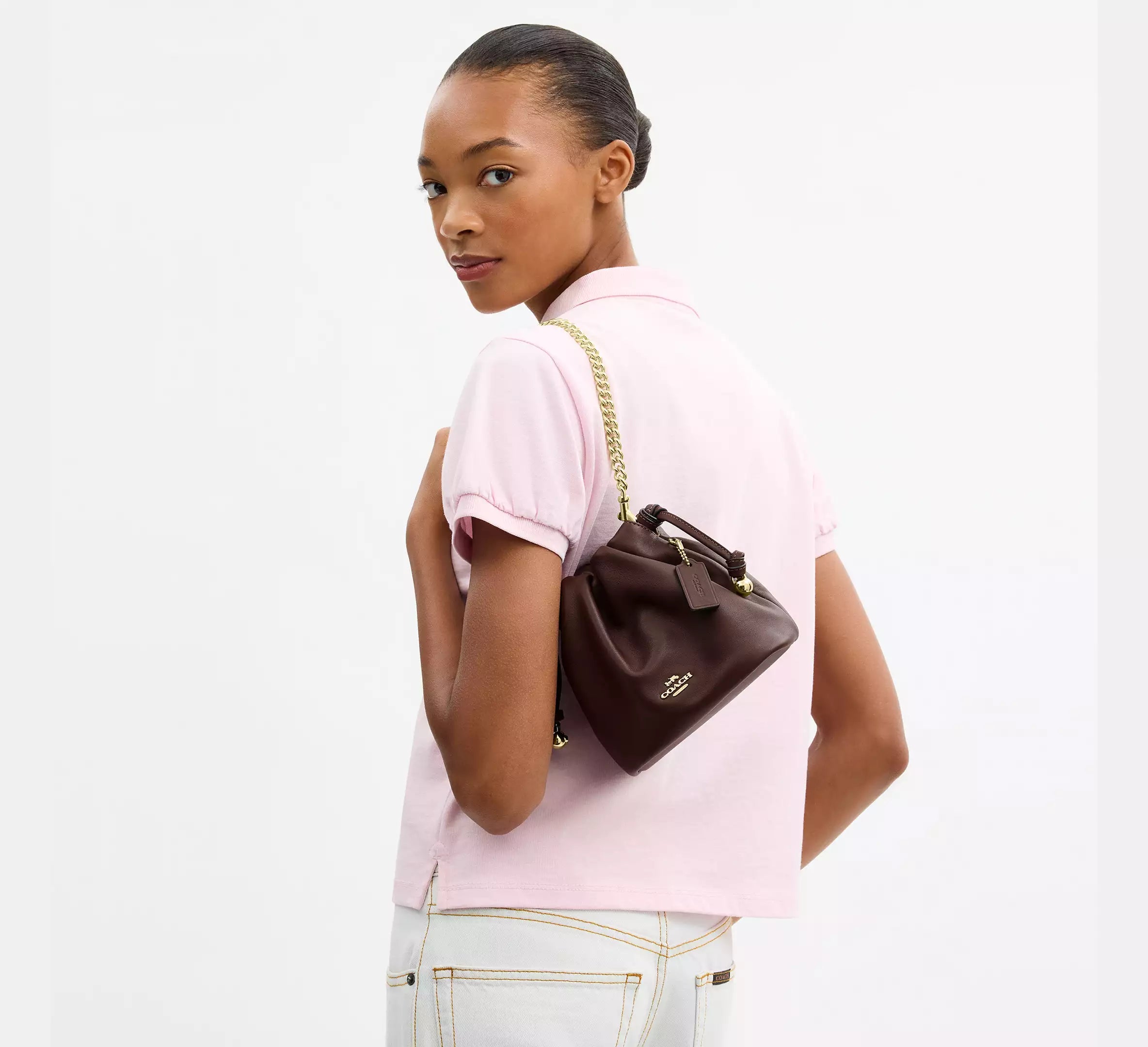 Coach Faye Mini Drawstring Bag  -  Gold/Maple