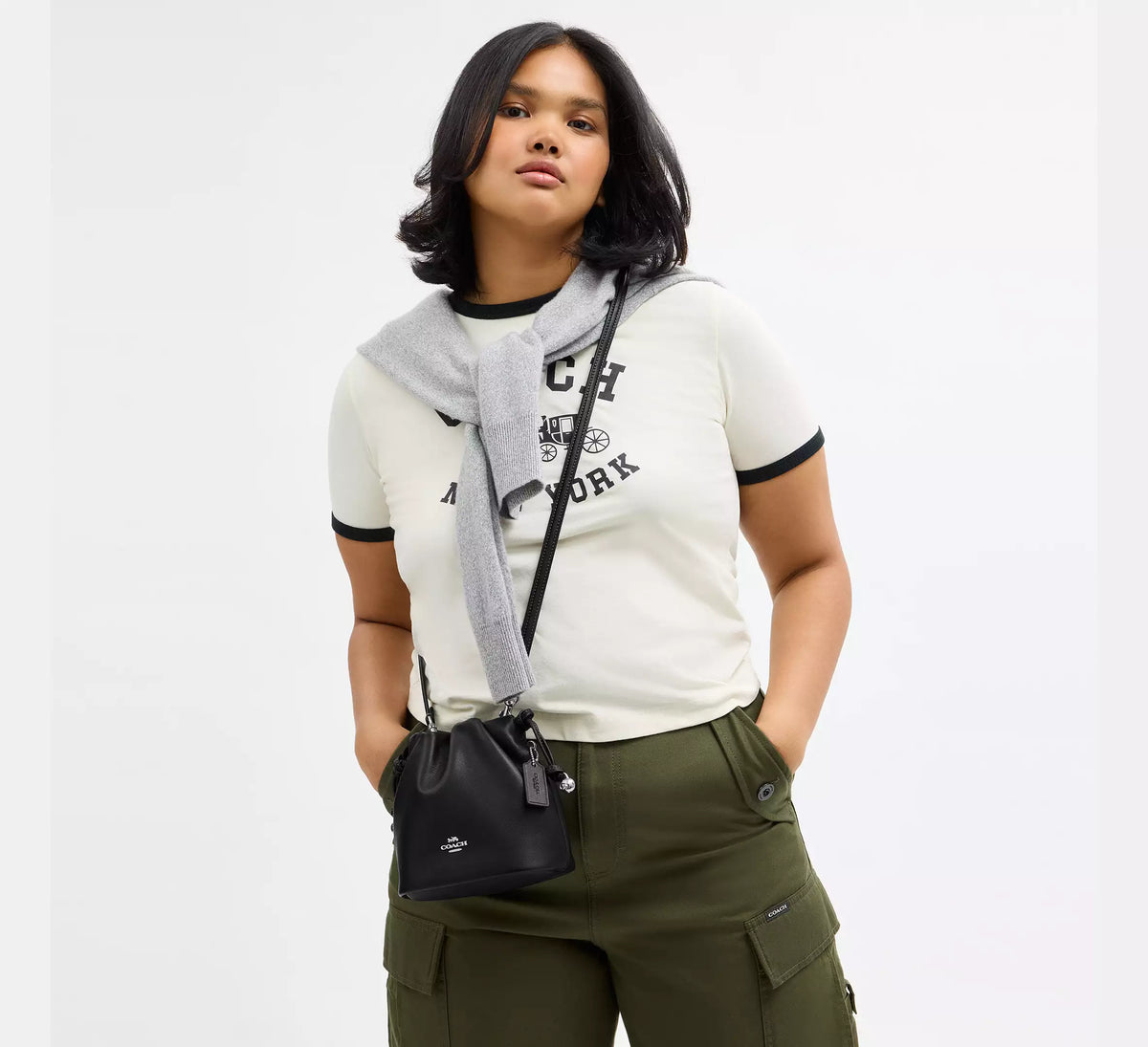 Coach Faye Mini Drawstring Bag  -  Silver/Black