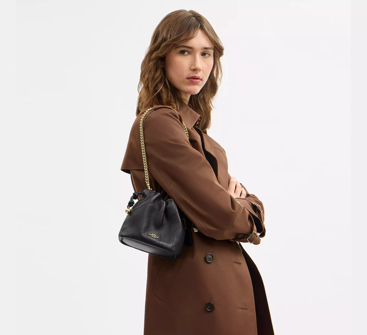 Coach Faye Mini Drawstring Bag With Quilting -  Gold/Black