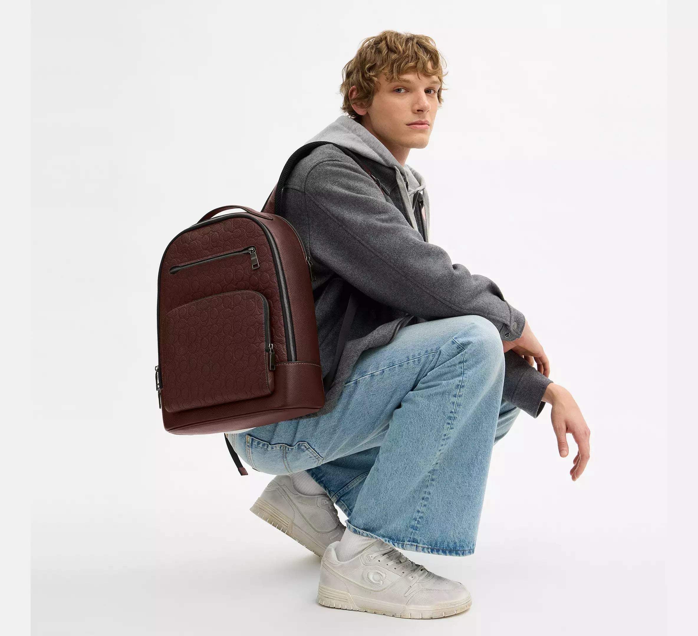 Coach Ethan Backpack In Signature Leather   -  Gunmetal/Maple