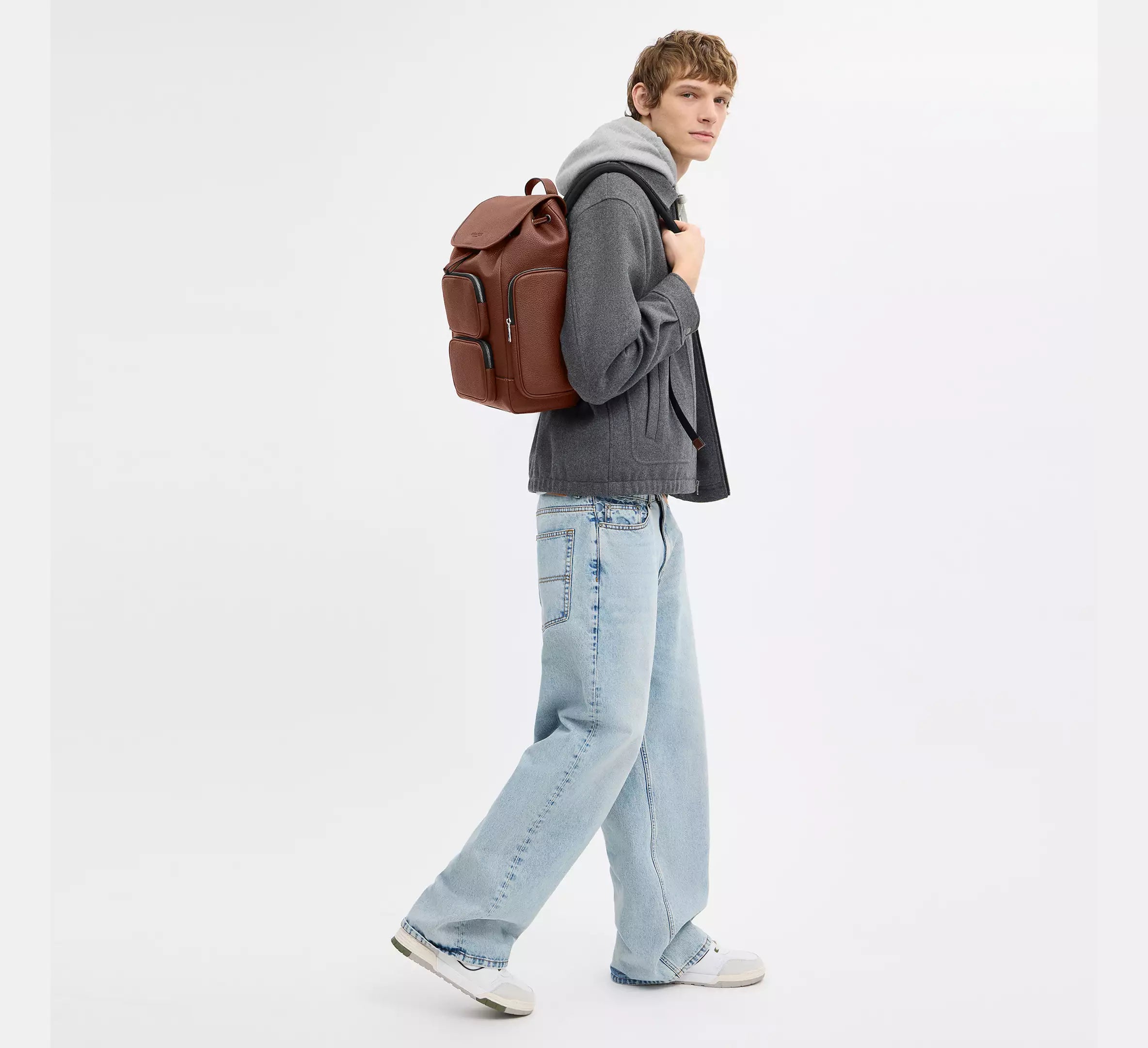 Coach Finn Backpack  -  Silver/Vintage Brown