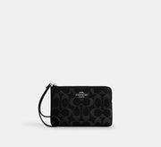 Coach Corner Zip Wristlet In Signature Denim - Silver/Black