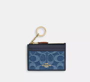 Coach Mini Skinny Id Case In Signature Denim - Gold/Indigo