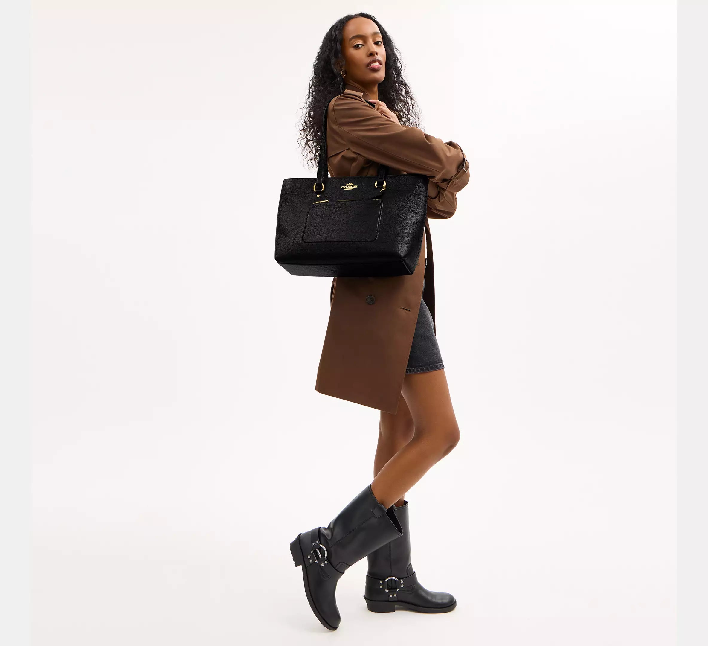 Coach Station Tote Bag In Signature Leather - Gold/Black