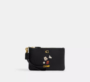 Coach Disney X Coach Essential Small Wristlet With Mickey Mouse  -  Brass/Black Multi