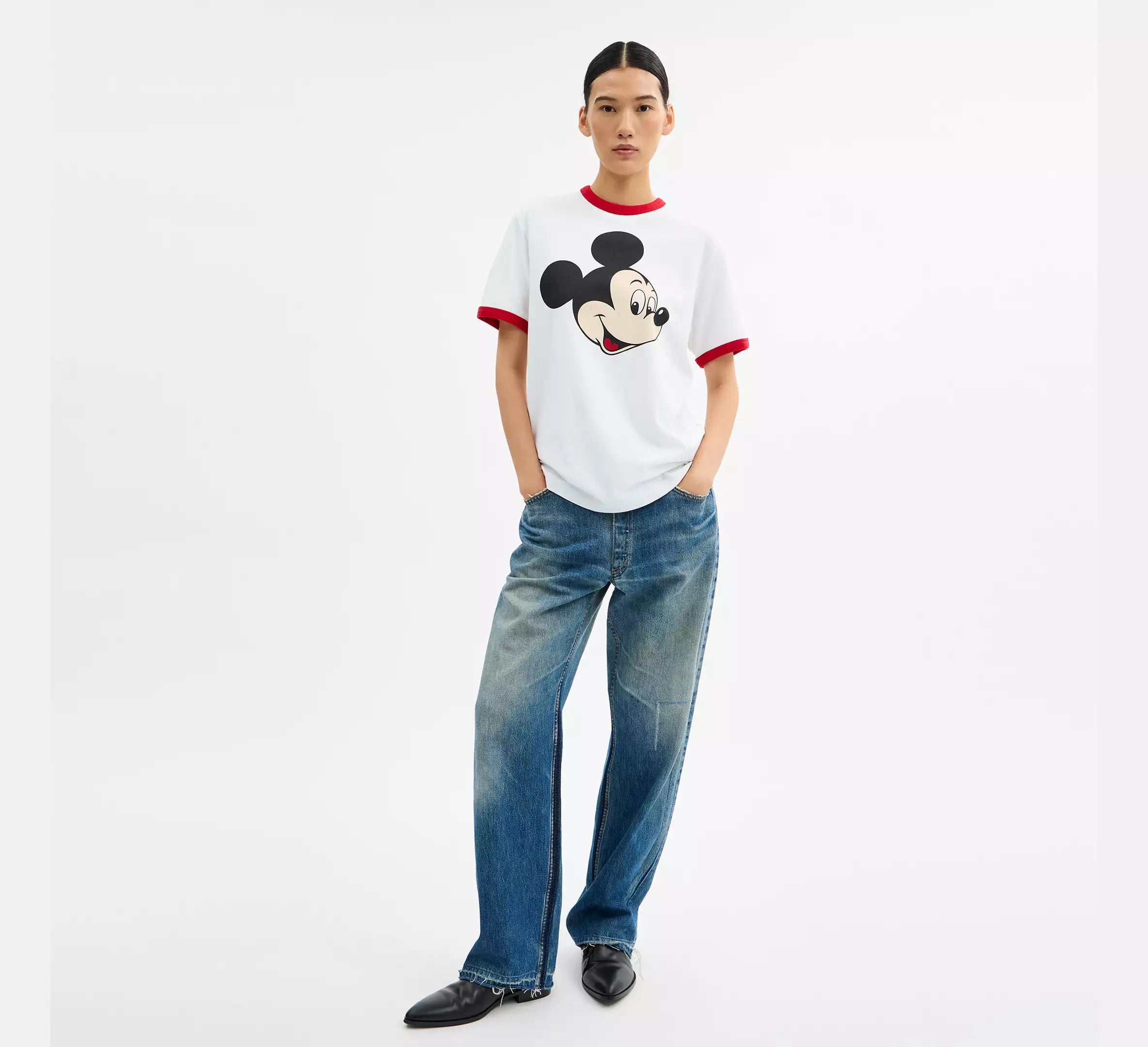 Coach Disney X Coach Mickey Graphic Ringer T-Shirt In Organic Cotton  -   White