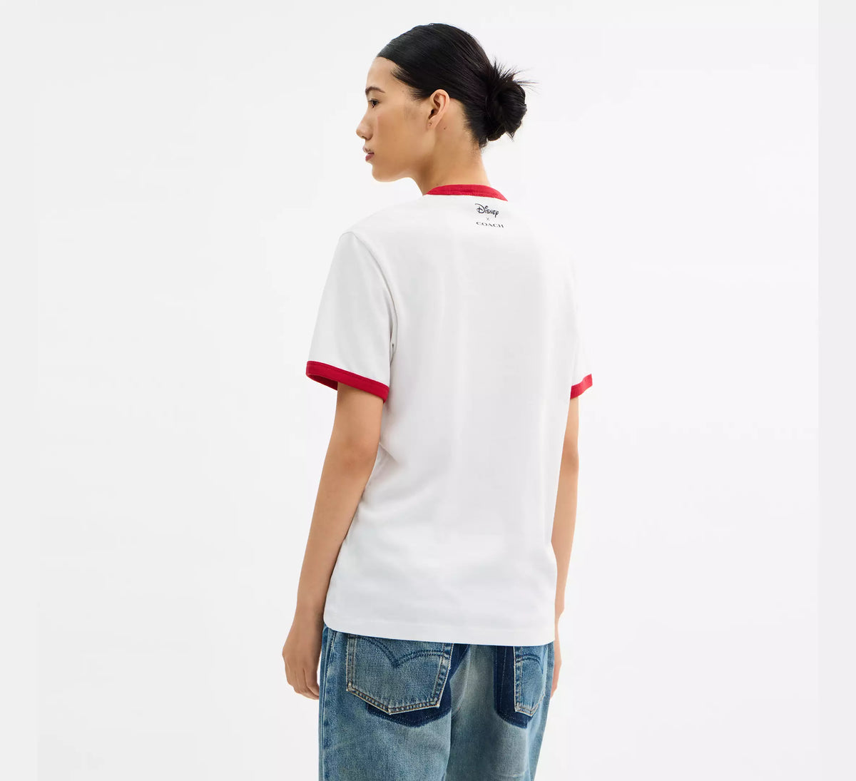Coach Disney X Coach Mickey Graphic Ringer T-Shirt In Organic Cotton  -   White