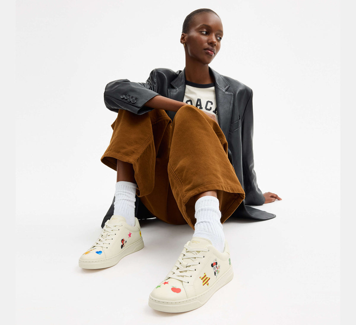 Coach Disney X Coach High Line Sneaker With Sticker Print-Chalk Multi