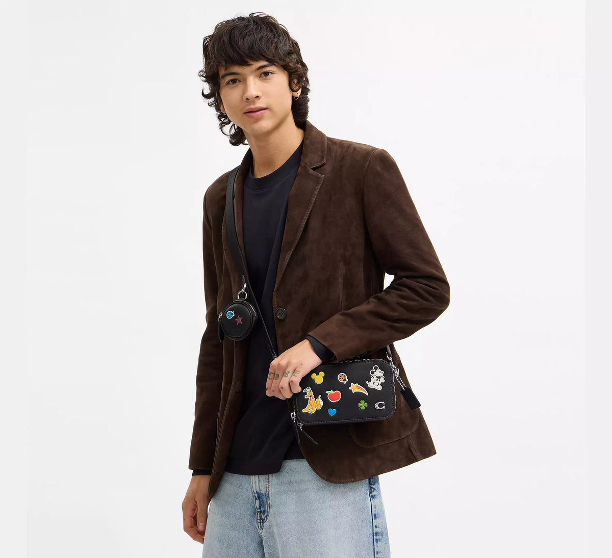 Coach Disney X Coach Charter Slim Crossbody Bag With Sticker Print  -  Black