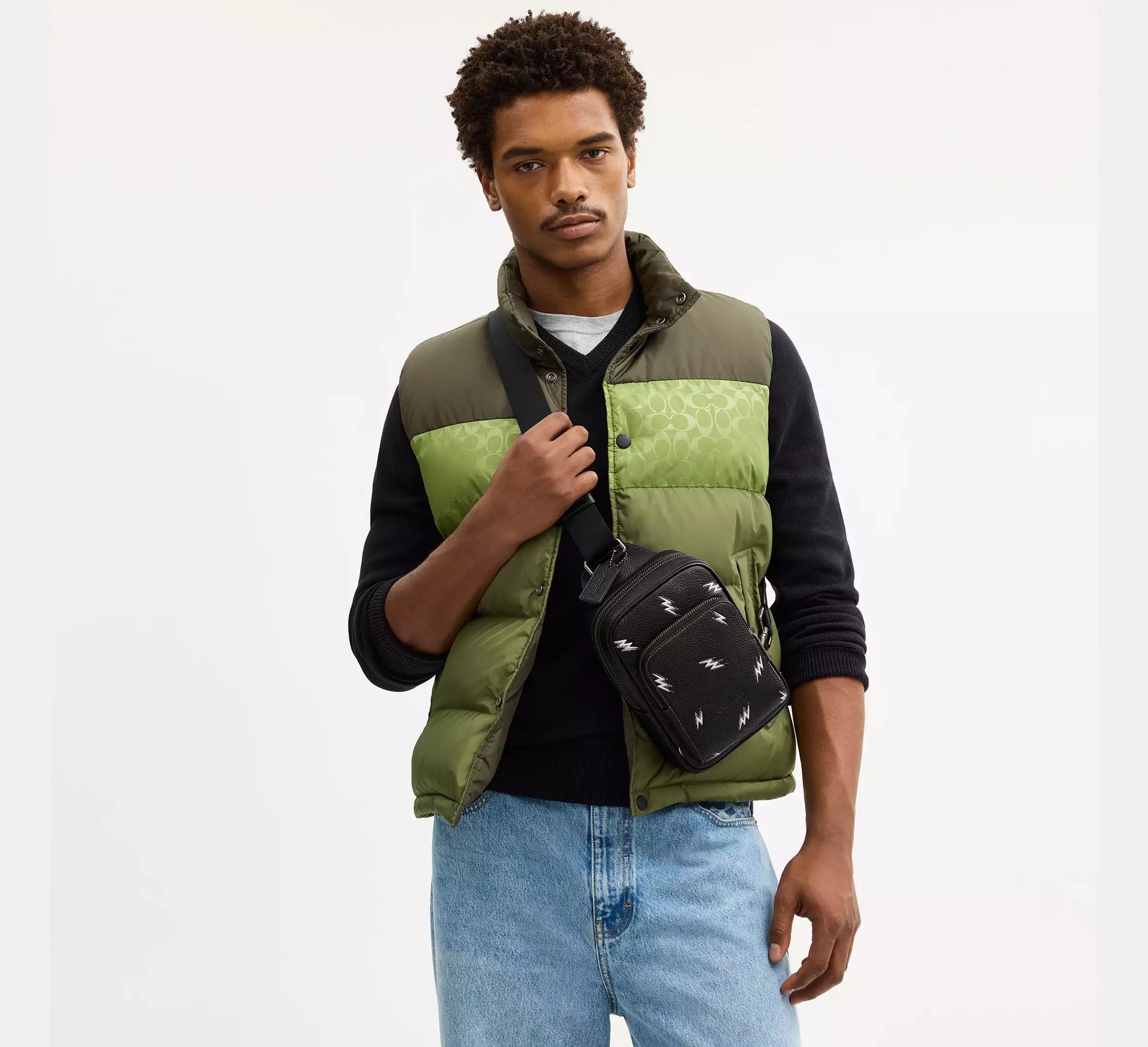 Coach Racer Sling Pack With Lightning Bolt Print  - Gunmetal/Black Multi