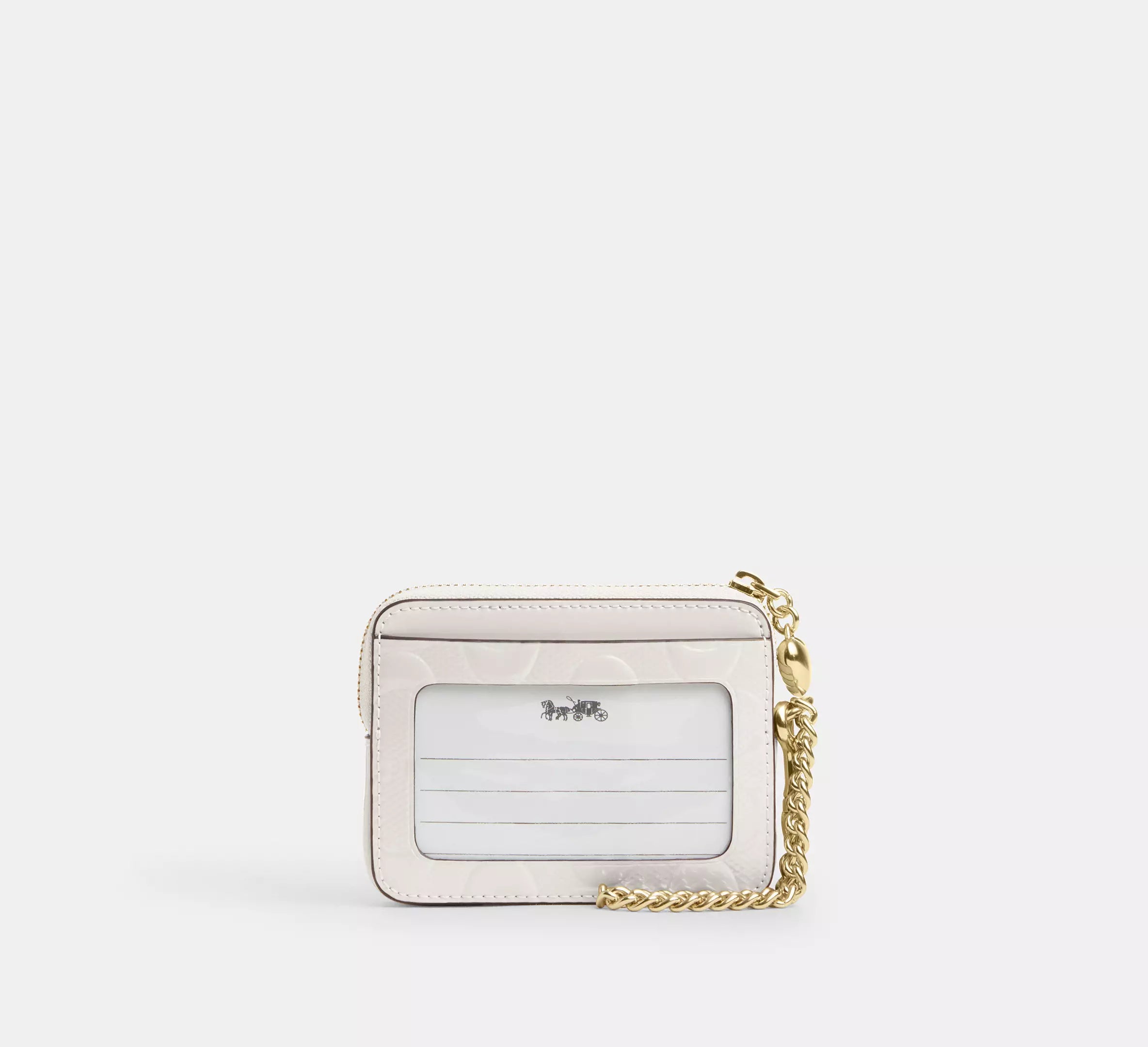 Coach Zip Card Case In Signature Leather With Heart Charm - Gold/Chalk