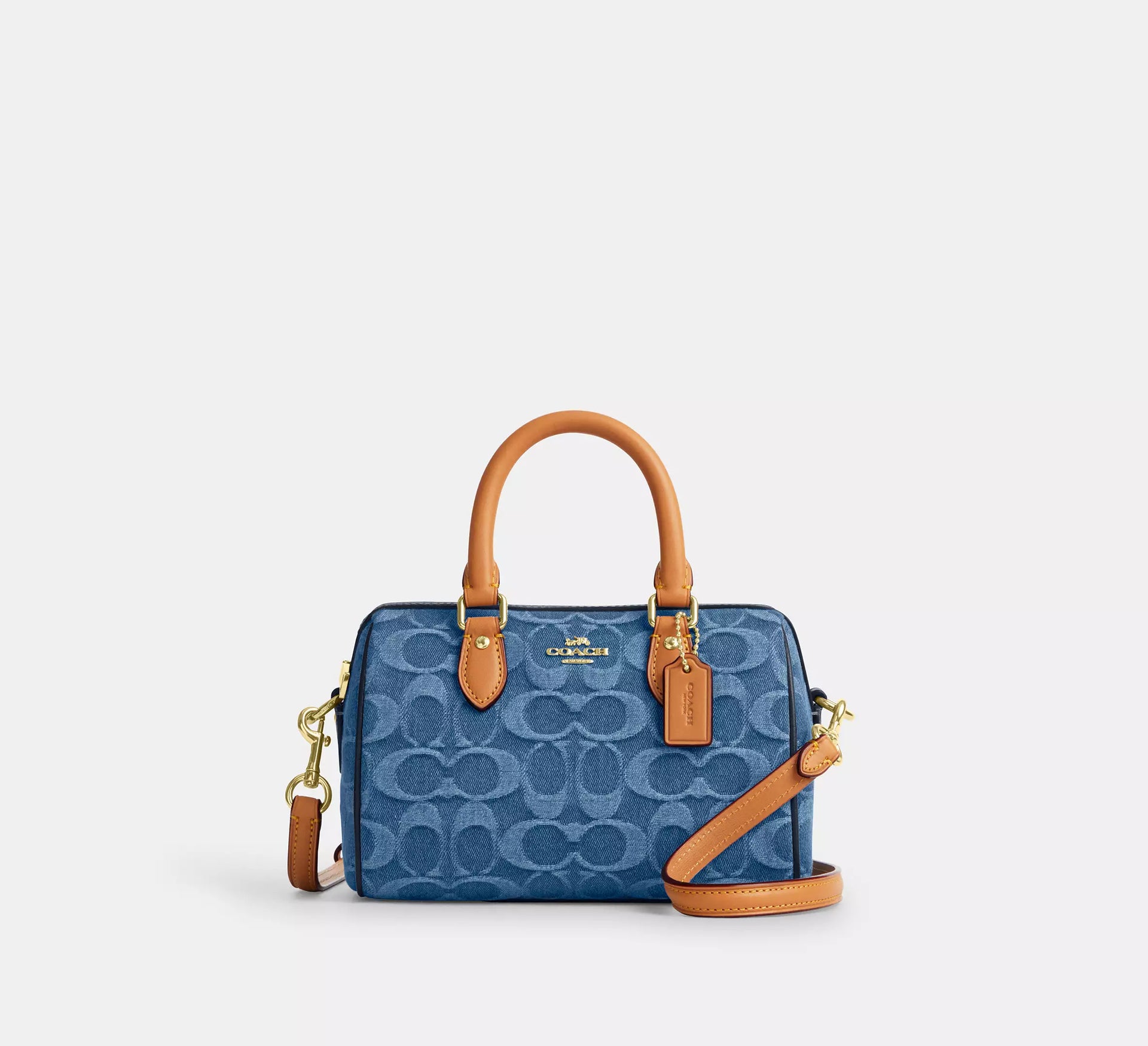 Coach Mini Rowan Crossbody Bag In Signature Denim - denim/Gold