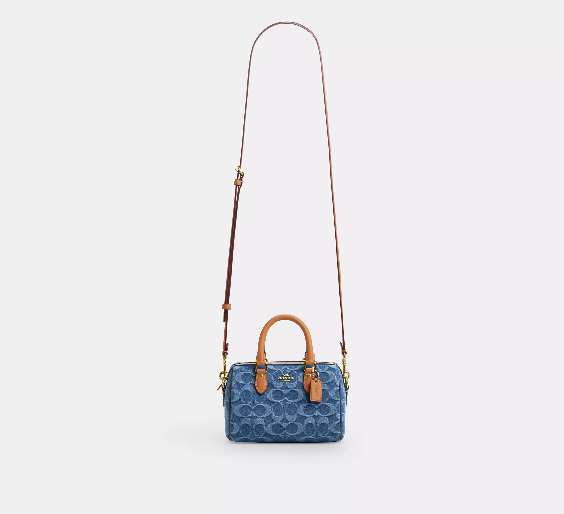 Coach Mini Rowan Crossbody Bag In Signature Denim - denim/Gold