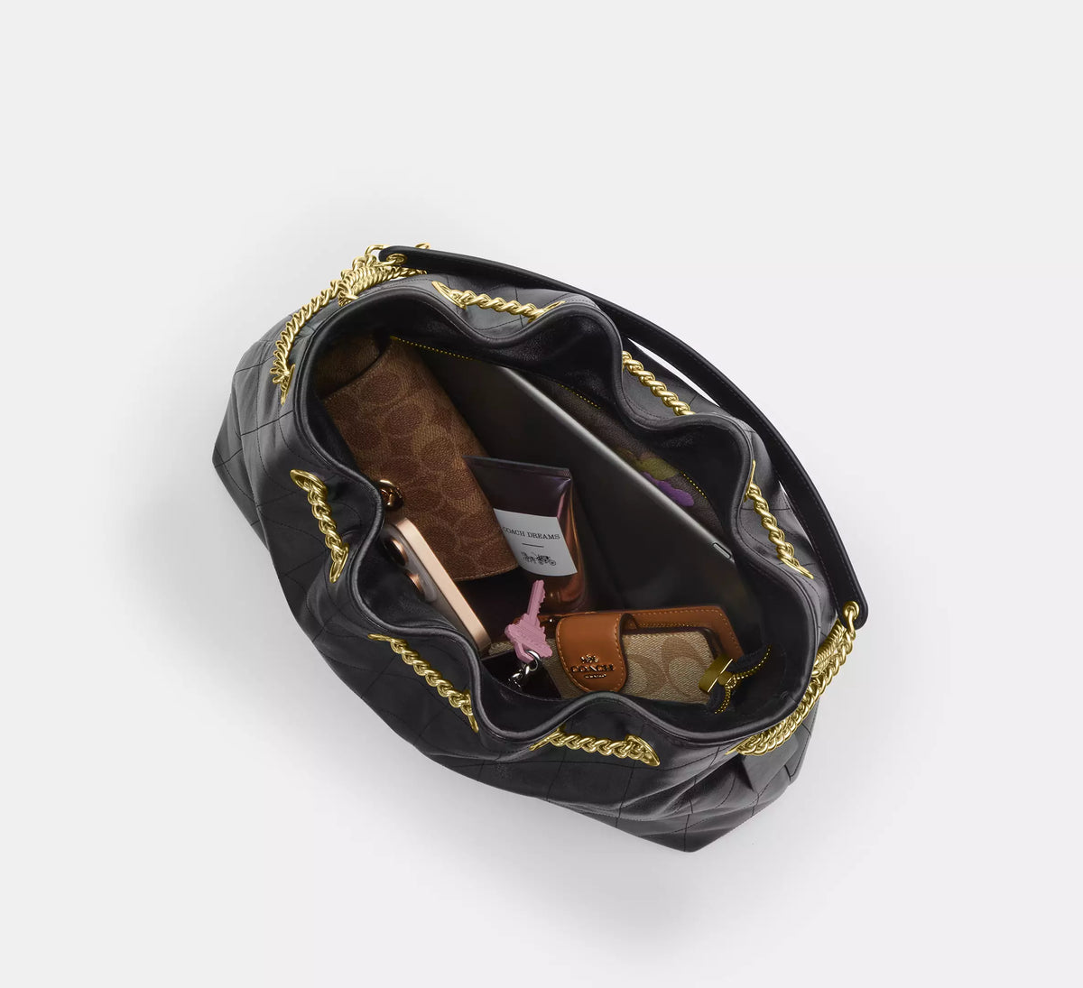 Coach Evelyn Shoulder Bag With Quilting - Gold/Black