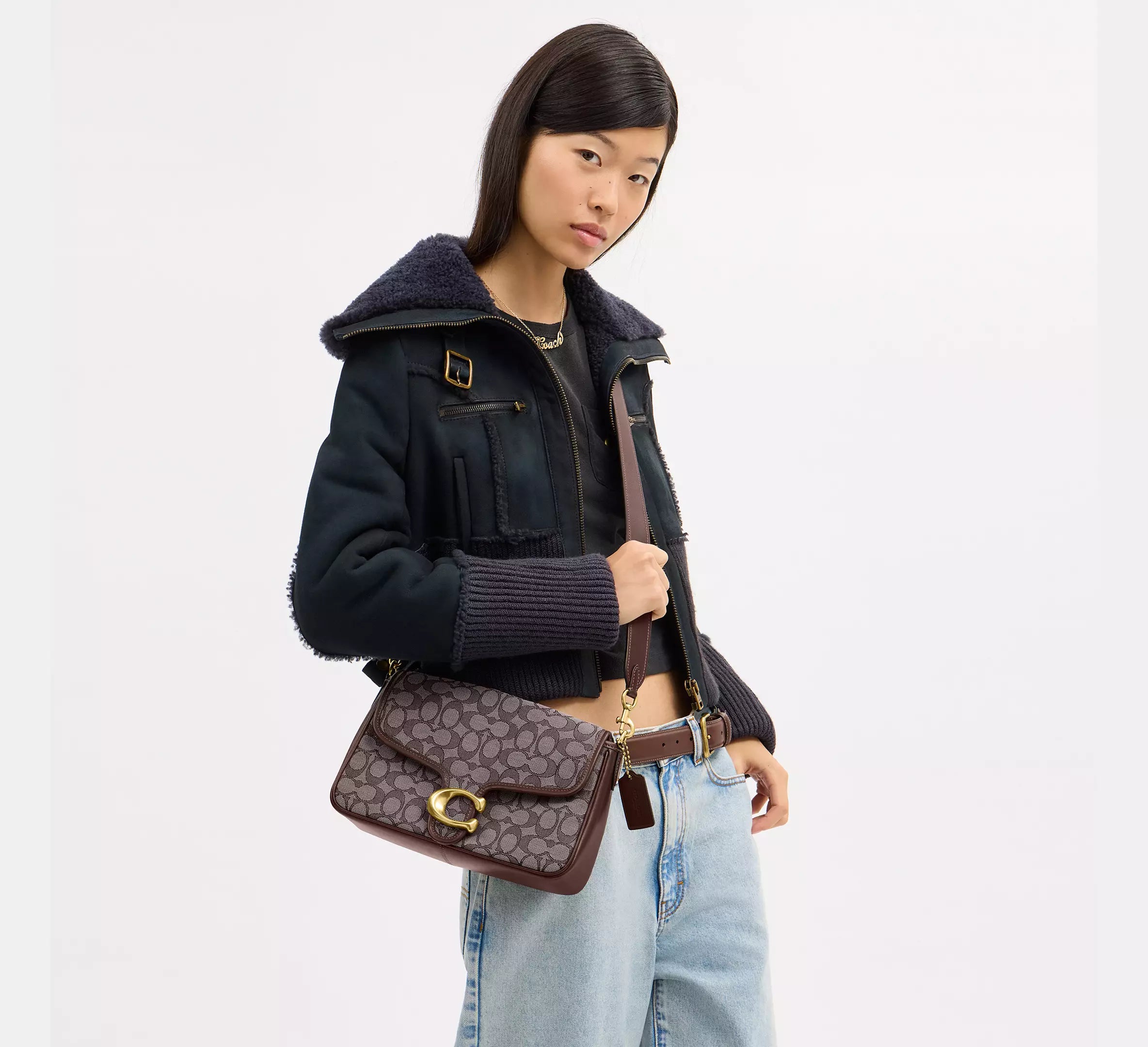 Coach Soft Tabby Shoulder Bag In Signature Jacquard - Brass/Oak