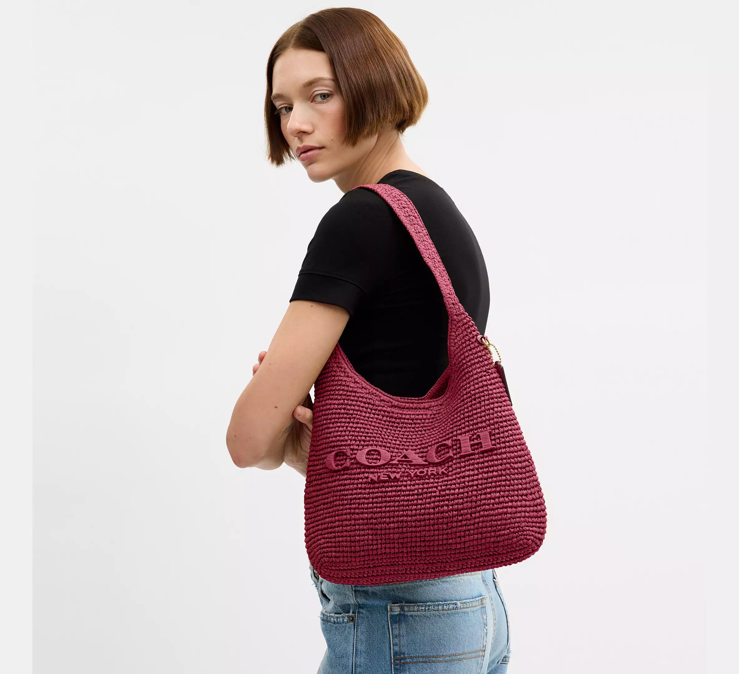 Coach Brooklyn Shoulder Bag 28 - straw/Brass/Dark Fuchsia