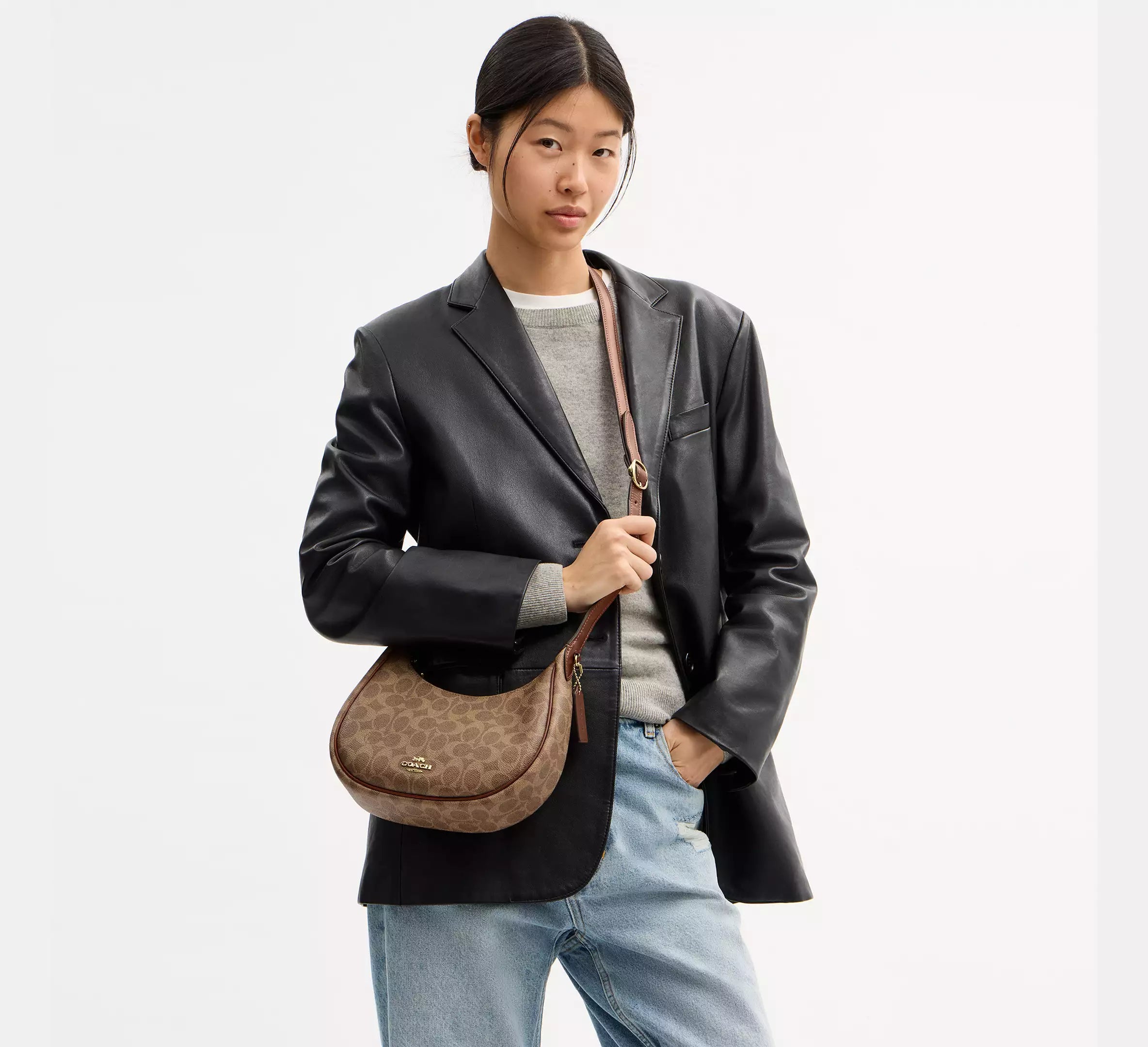 Coach Emily Shoulder Bag In Signature - Gold/Tan/Brown – Kanadadan