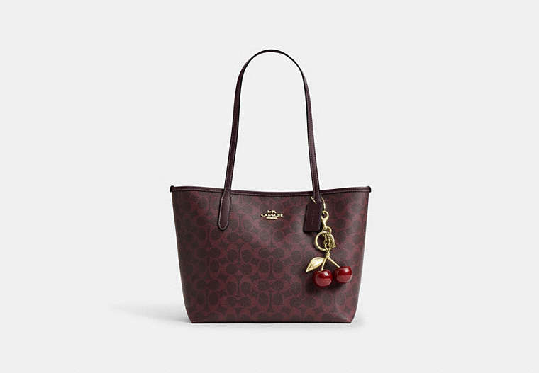 Coach  Medium City Tote Bag In Signature  - Sgnature canvas/Gold/Black Currant