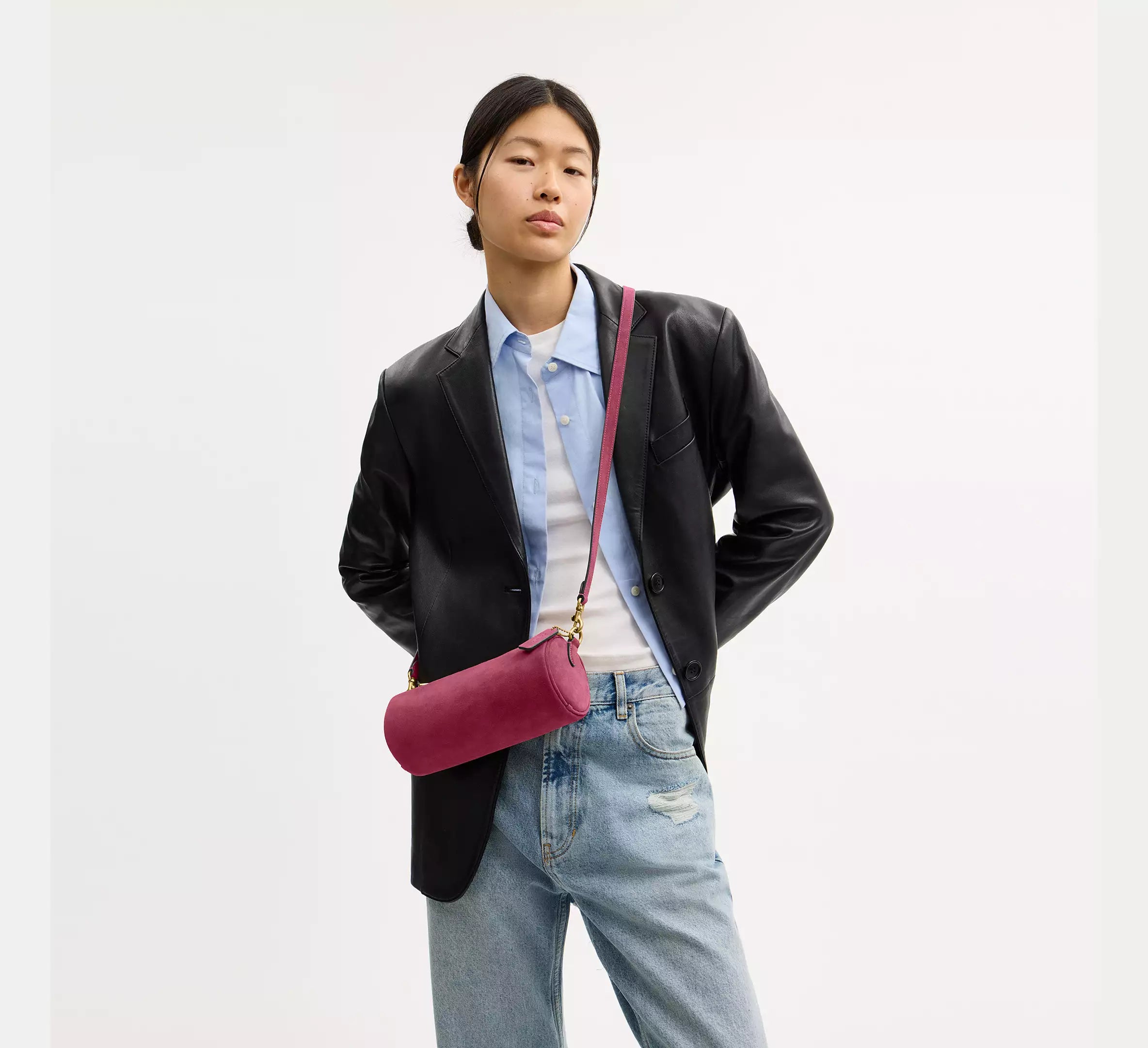 Coach Barrel Bag  -  Brass/Dark Fuchsia