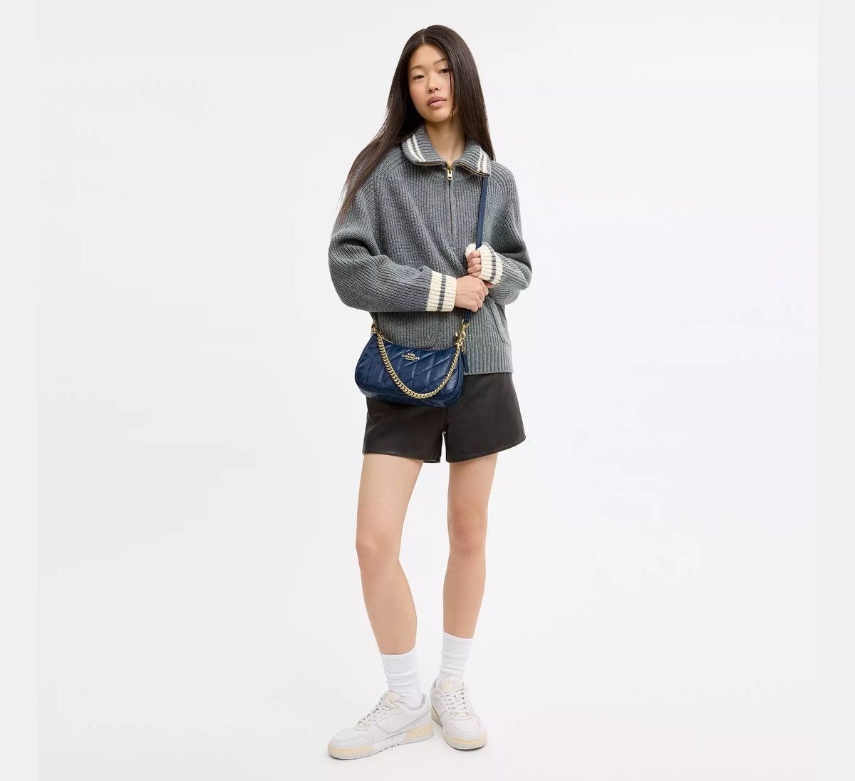 Coach Teri Shoulder Bag With Quilting  -  Gold/Deep Blue
