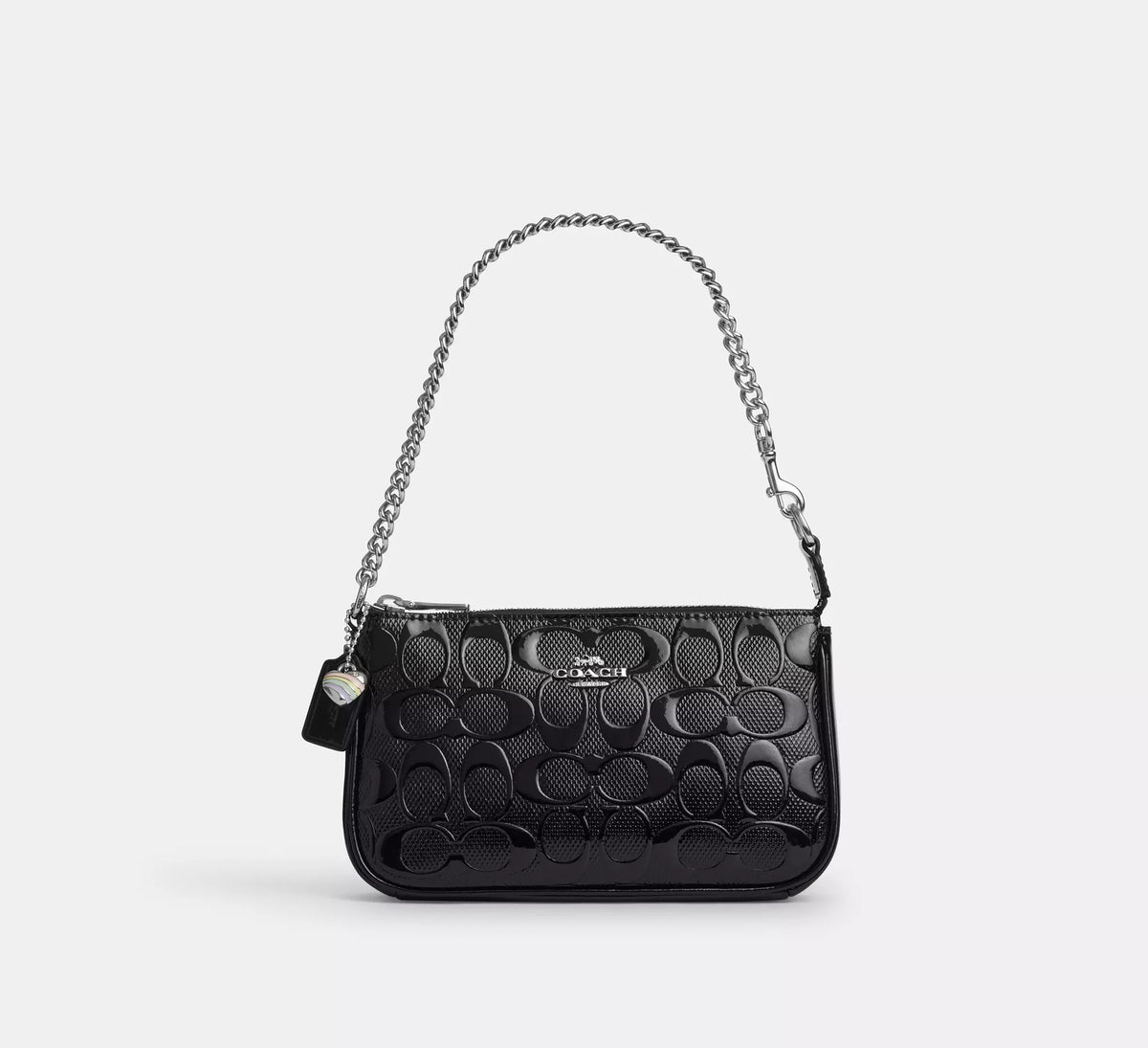 Coach Nolita 19 In Signature Leather With Heart Charm - Silver/Black- Hemen Teslimde