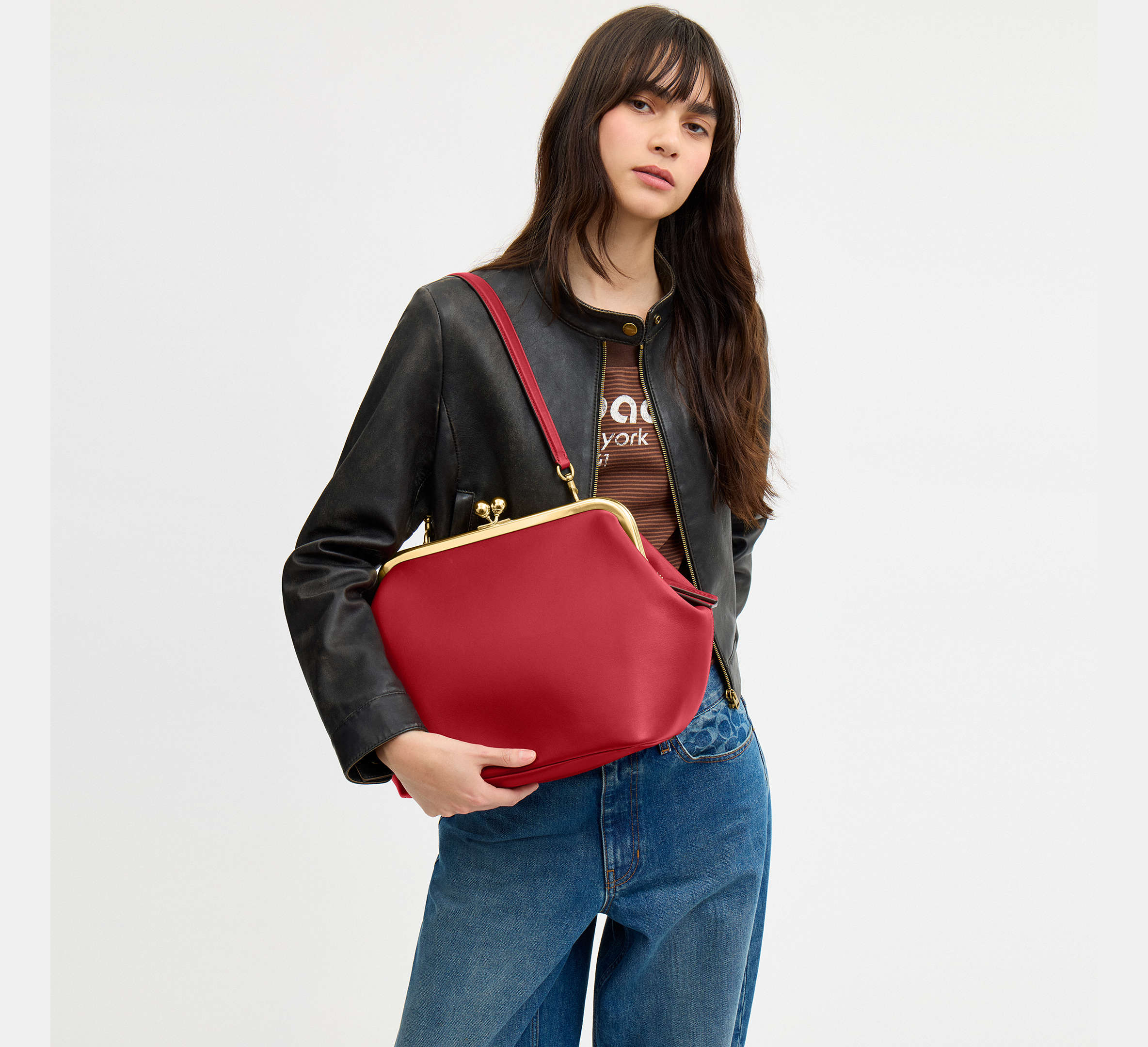 Coach Kisslock Frame Bag 27  -  Brass/Poppy