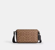Coach Jack Small Flap Crossbody Bag In Signature - Gunmetal/Tan/Black