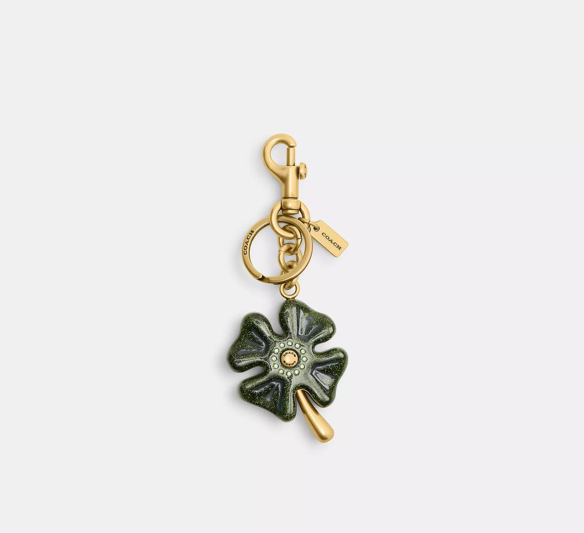 Coach Four Leaf Clover Bag Charm  -   Brass/Green Multi