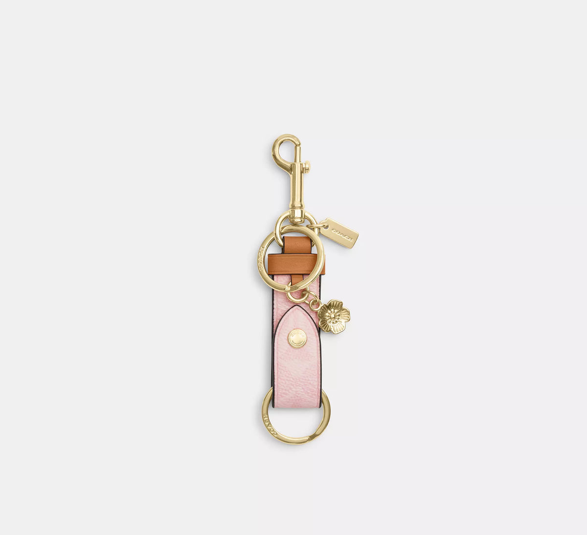 Coach Trigger Snap Bag Charm In Signature With Heart Charm  -  Gold/Powder Pink