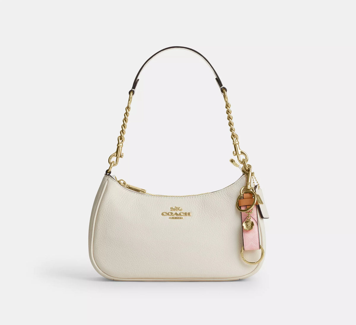 Coach Trigger Snap Bag Charm In Signature With Heart Charm  -  Gold/Powder Pink