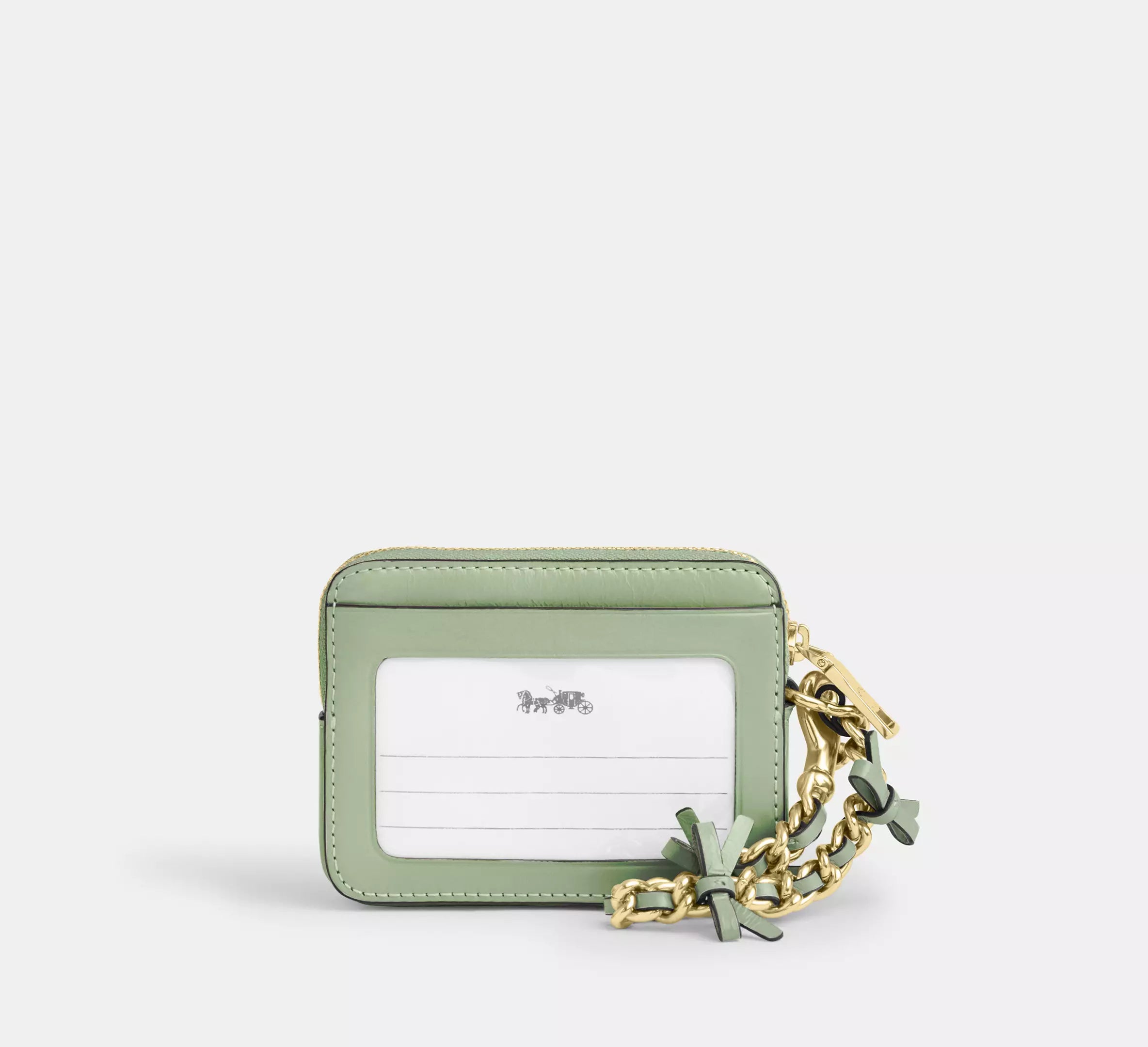 Coach Zip Card Case With Bows - Gold/Light Pistachio