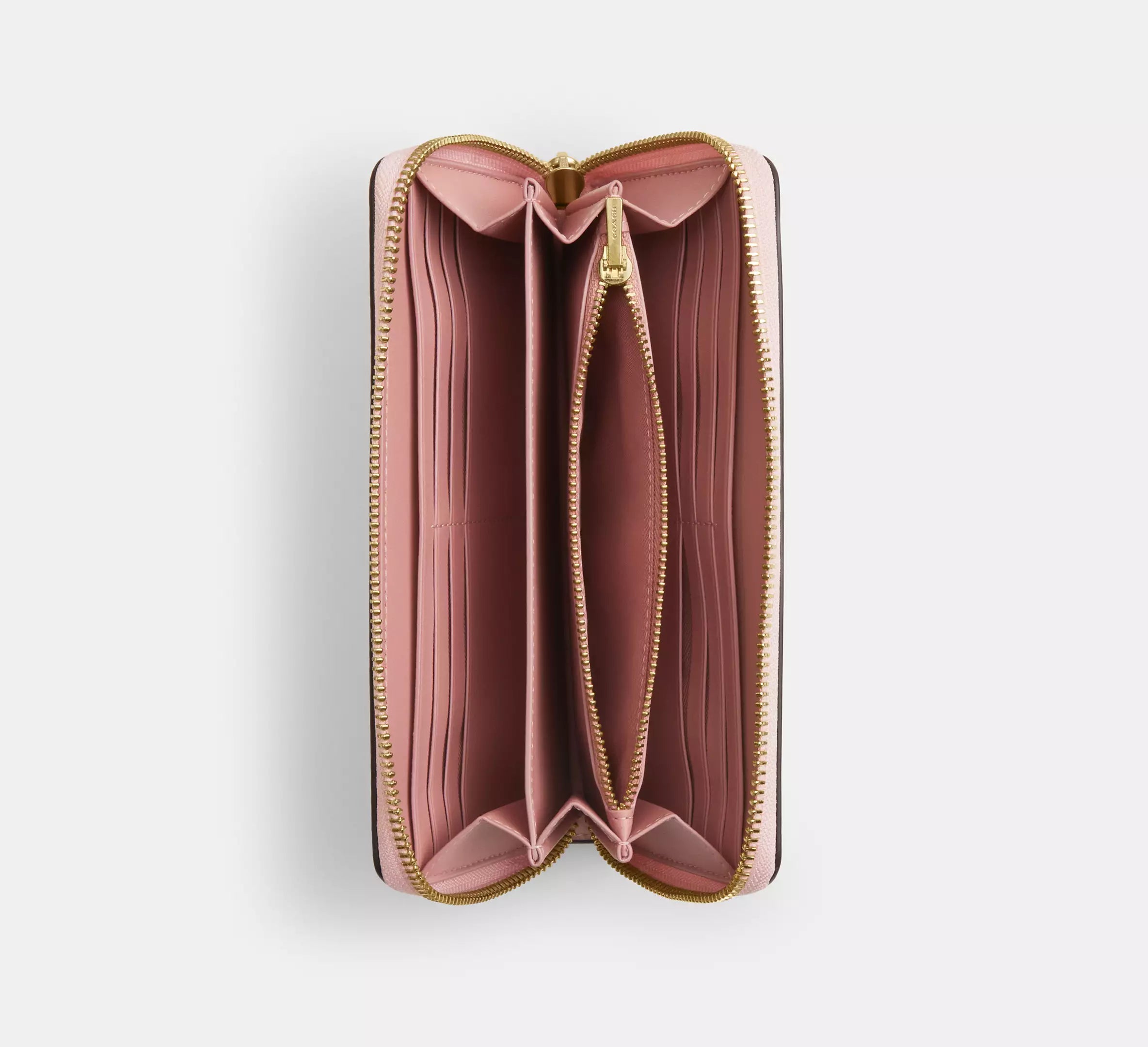Coach Long Zip Around Wallet In Signature - Gold/Powder Pink